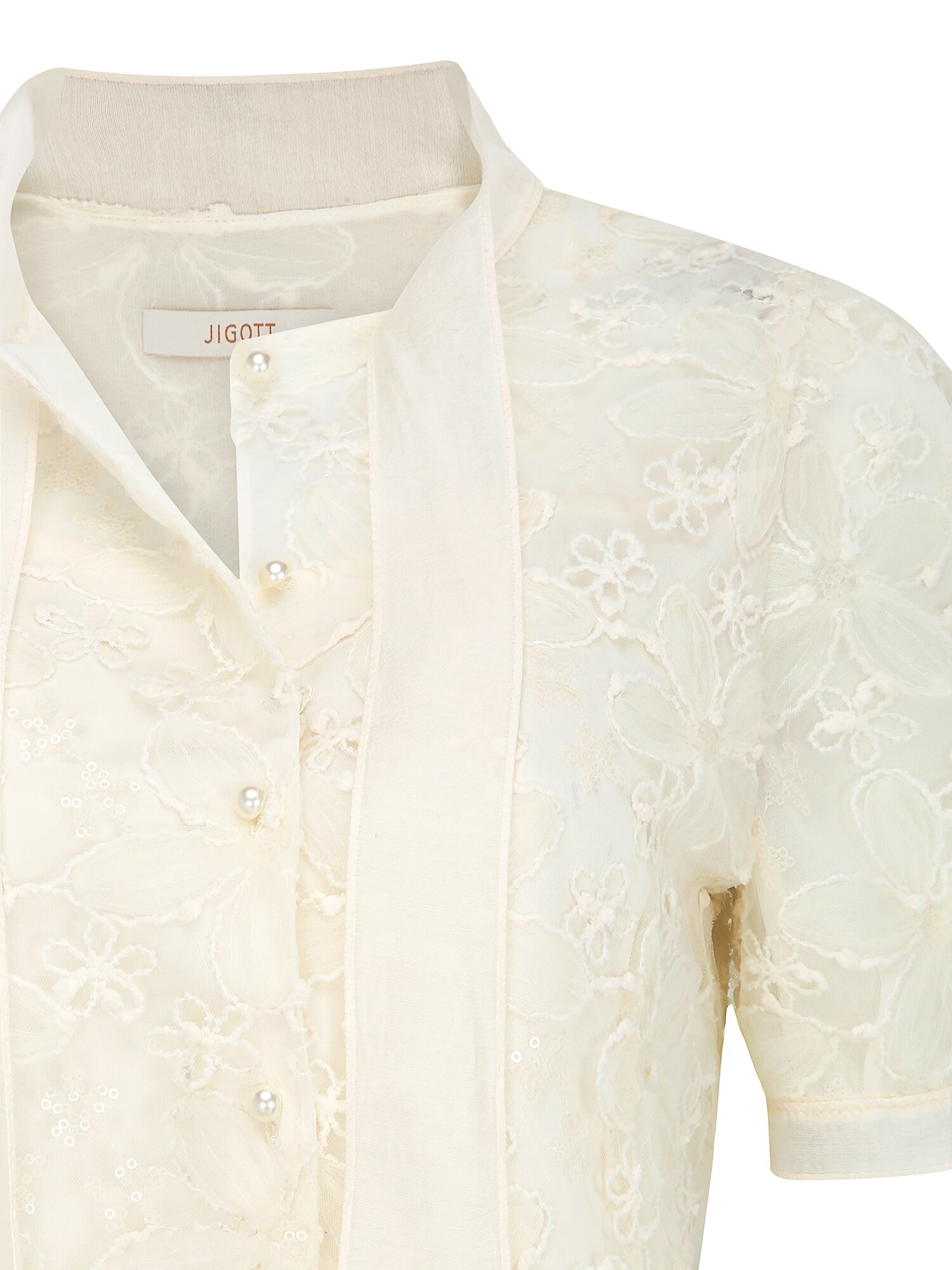 플라워 레이스 리본 타이 블라우스 (CREAM)