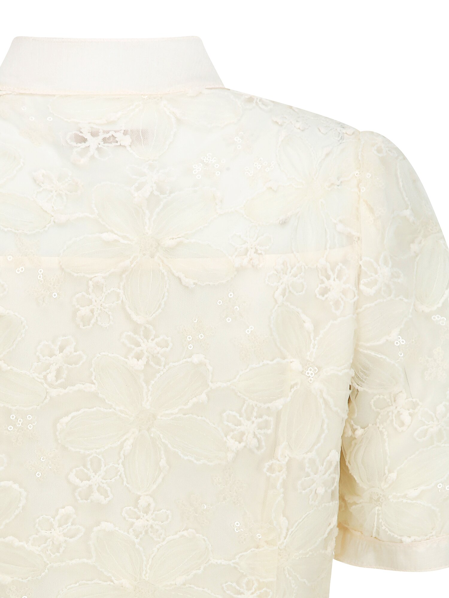 플라워 레이스 리본 타이 블라우스 (CREAM)