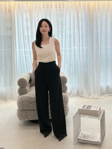 하이 웨이스트 백 밴딩 와이드 팬츠 