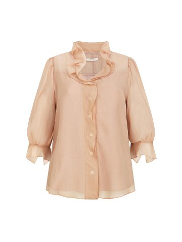 오간자 퍼프 프릴넥 블라우스 