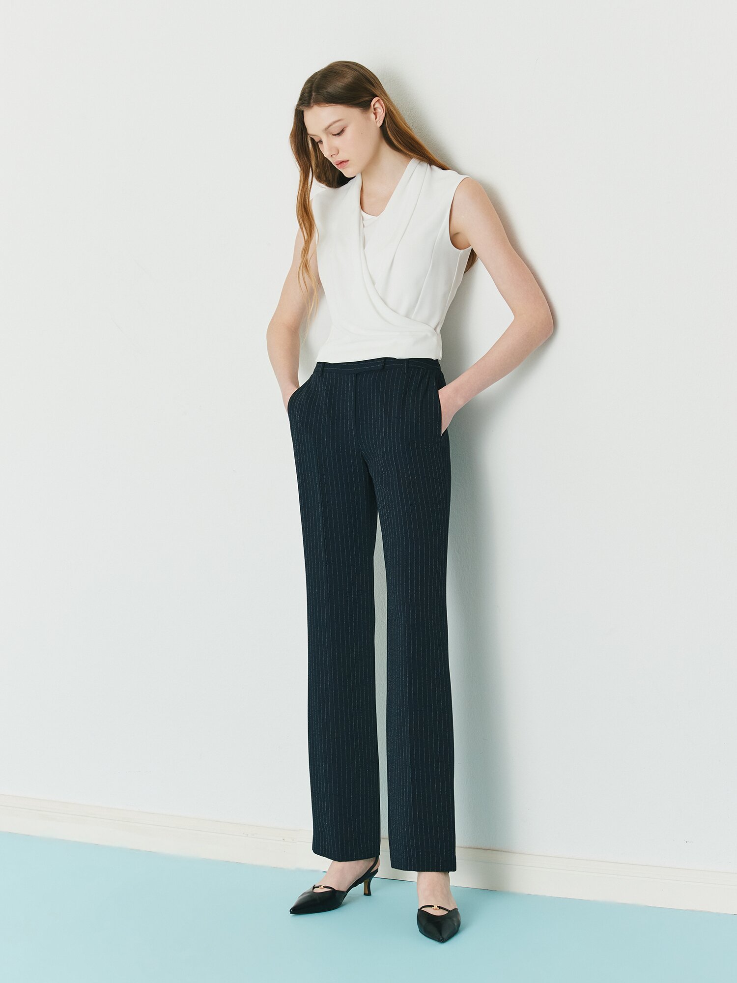 스트라이프 슬림 일자핏 팬츠 (STRIPE NAVY)