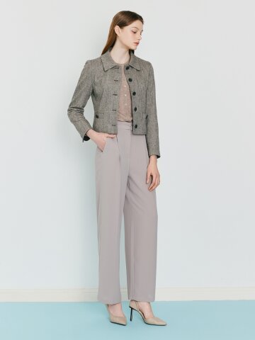 하이 웨이스트 백 밴딩 와이드 팬츠 