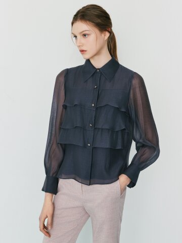 오간자 티어드 러플 블라우스 