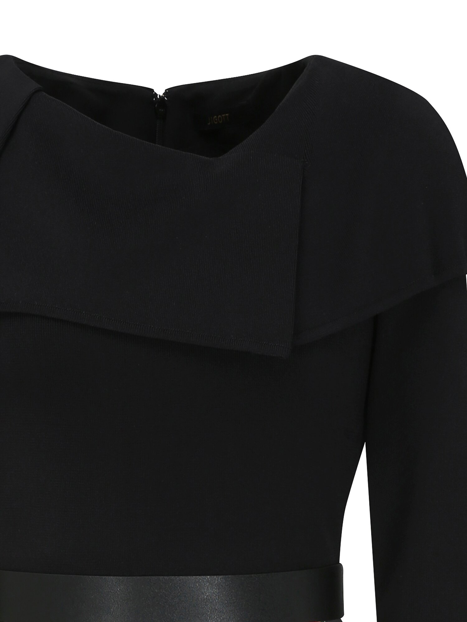 배색 케이프 칼라 니트 원피스 (PRINT BLACK)