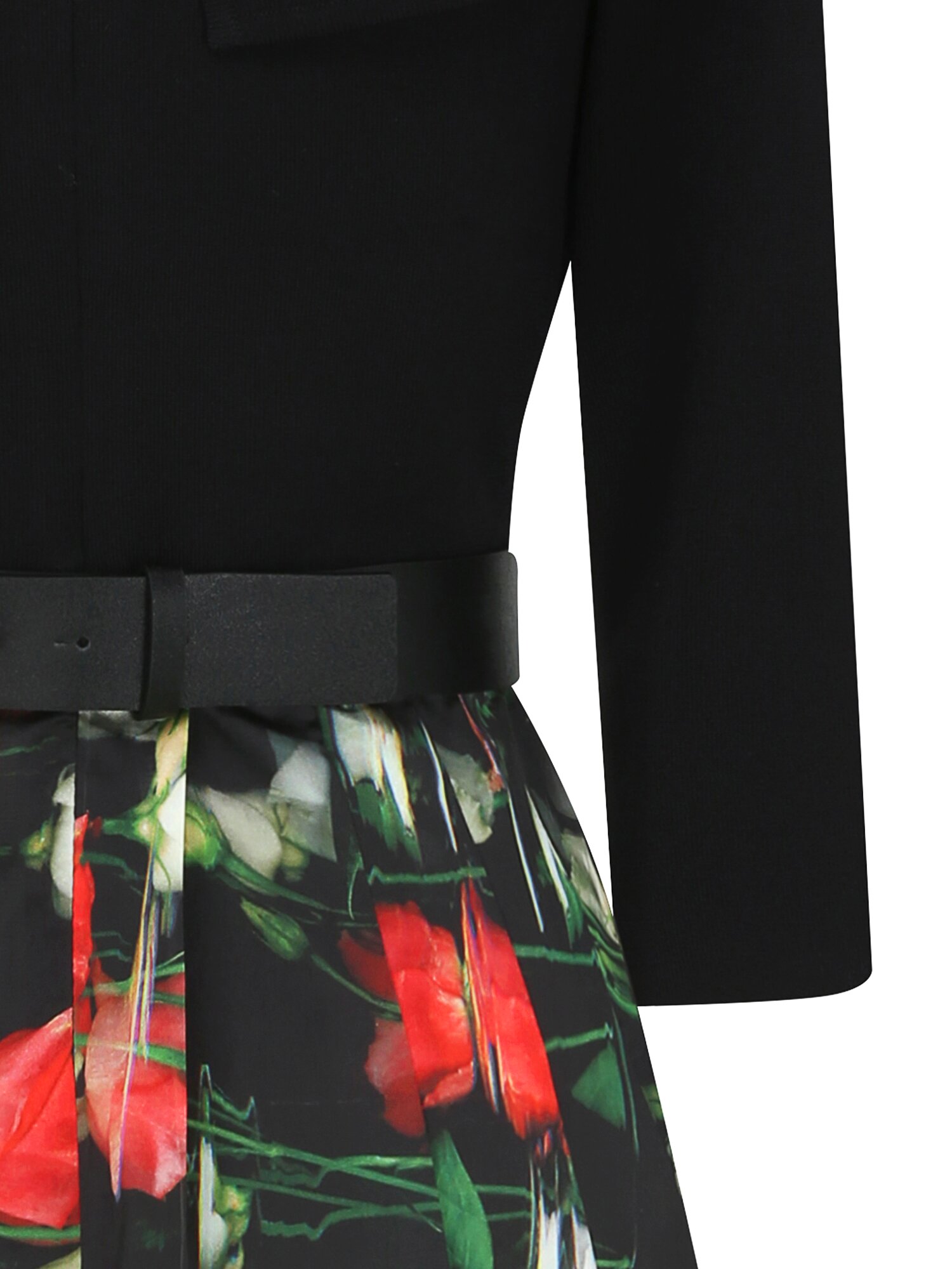 배색 케이프 칼라 니트 원피스 (PRINT BLACK)