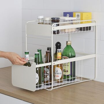 히키스 2단 철제 주방 슬라이딩 레일 선반 스탠다드 슬림 양념통 정리장