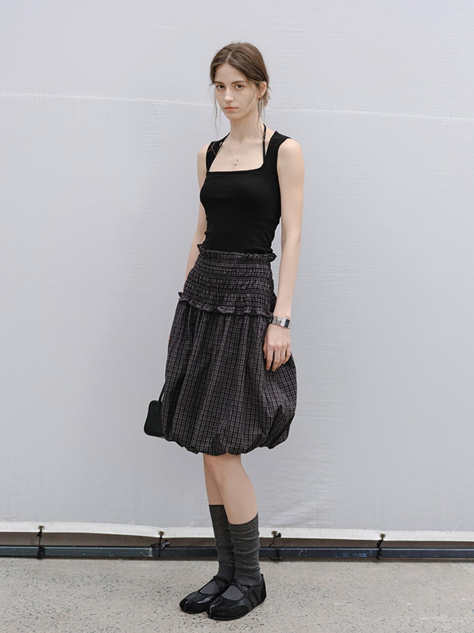 3/10예약배송_TG_Plaid two-way balloon top skirt