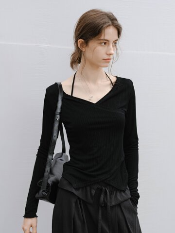 3/10예약배송_TG_Slim-fit wrap long sleeve top