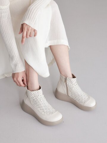 천연가죽 국내수제화 아델라 메쉬 통굽 앵클 부츠 GIS-47225