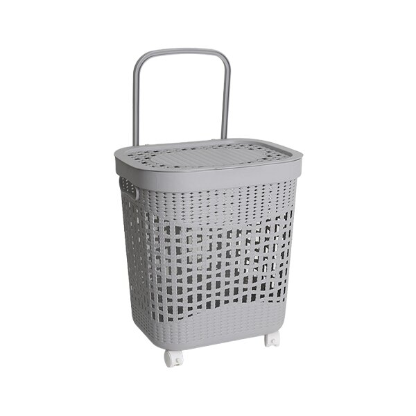 HICKIES 이동식 바퀴 손잡이가 있는 통풍 좋은 메쉬 뚜껑덮개 세탁 빨래바구니 45L