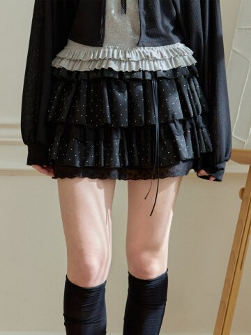 SUNNY DOT TIERED SKIRT_BLACK