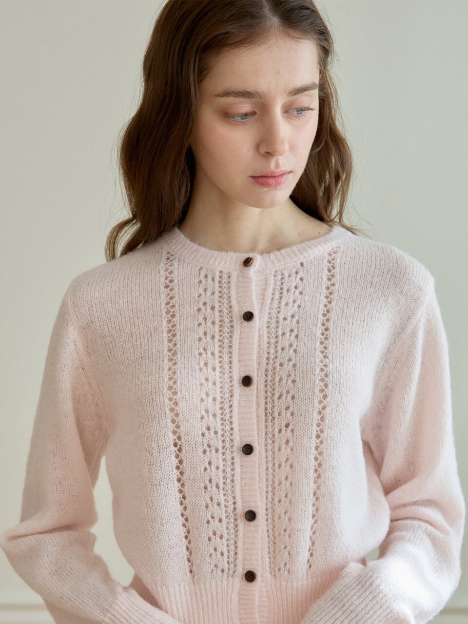 DEWY PUNCHING KNIT CARDIGAN_PINK