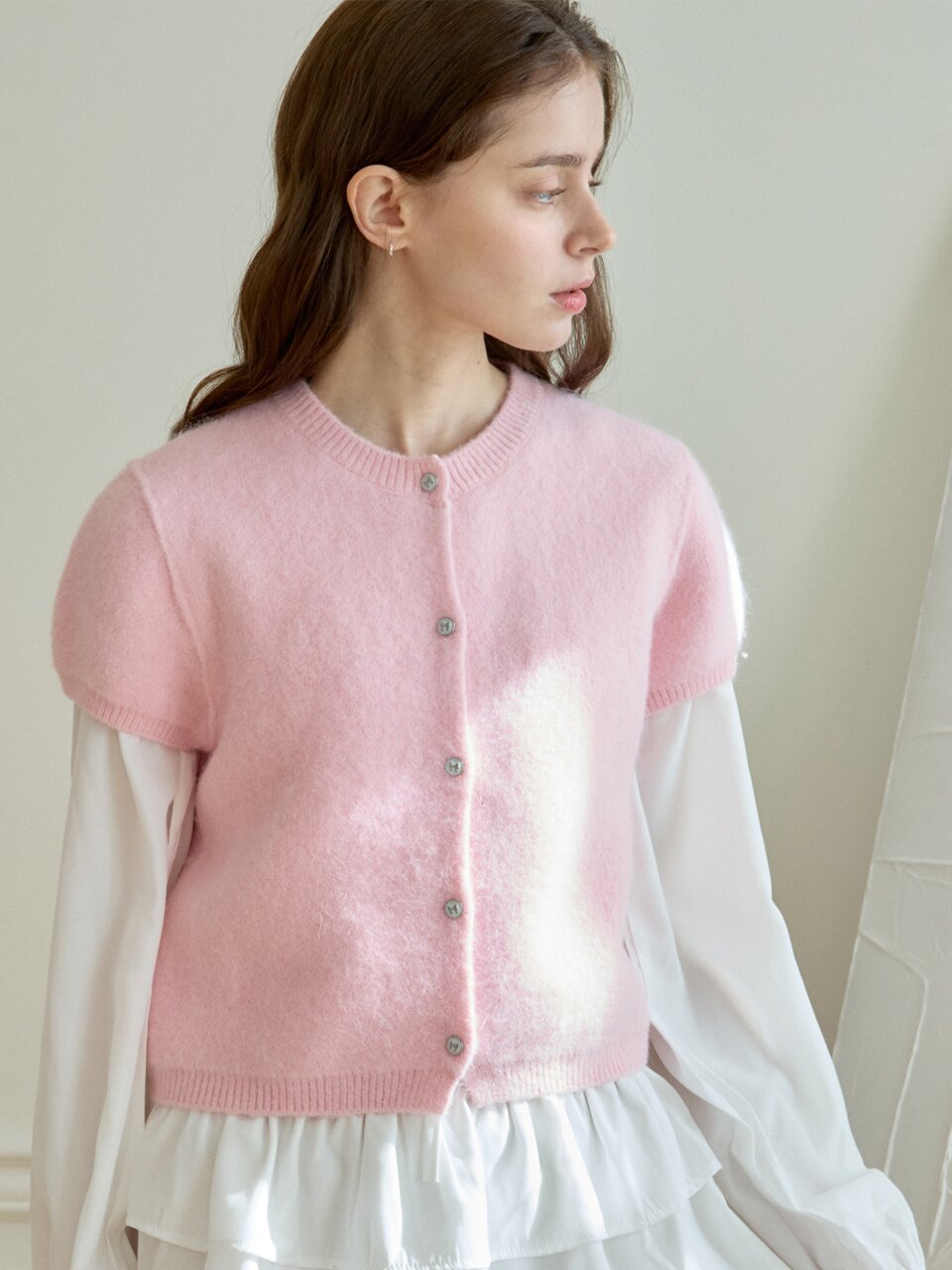 PETIT PUFF KNIT CARDIGAN_PINK