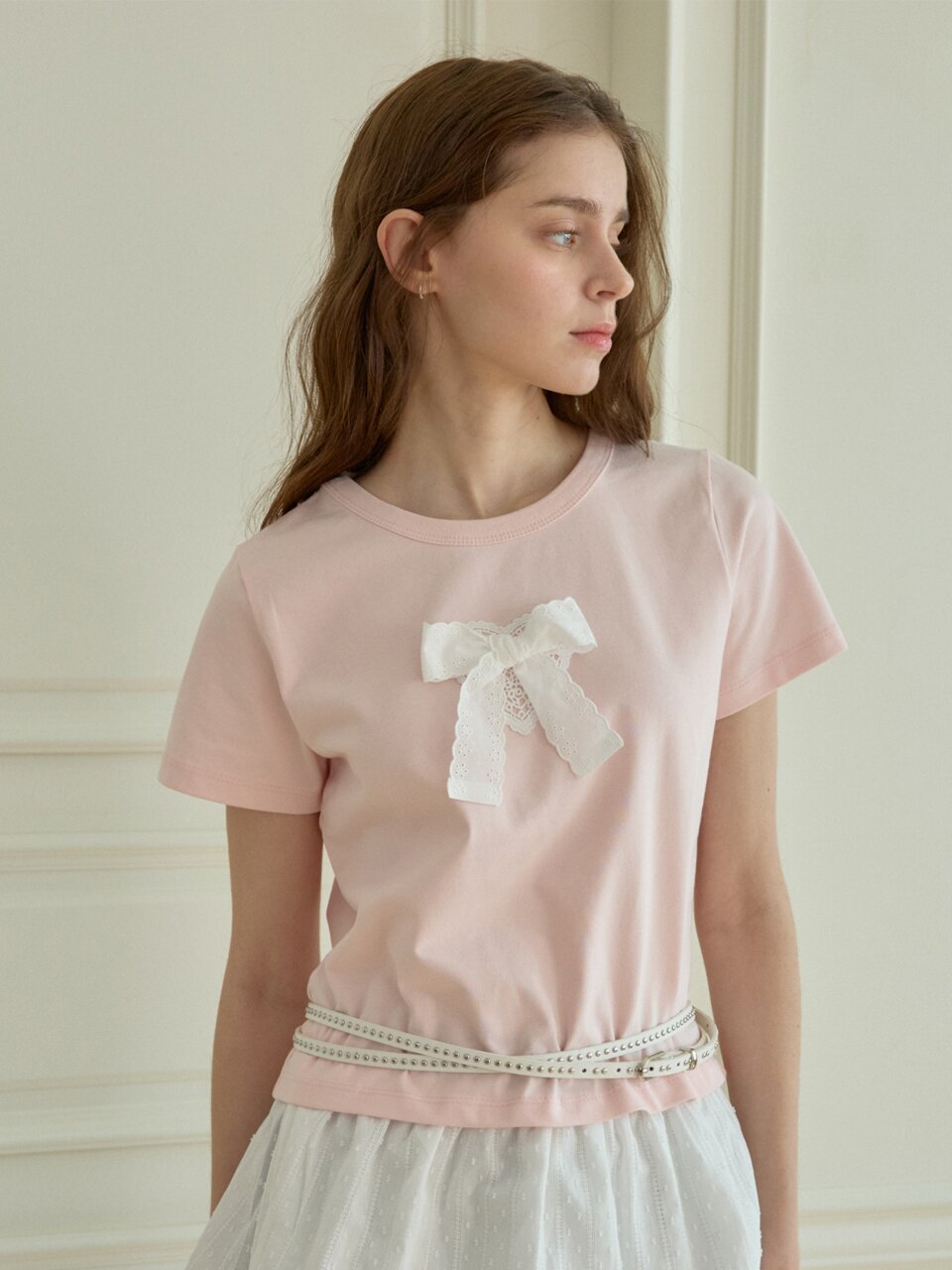 SWEET RIBBON HALF T-SHIRT_PINK