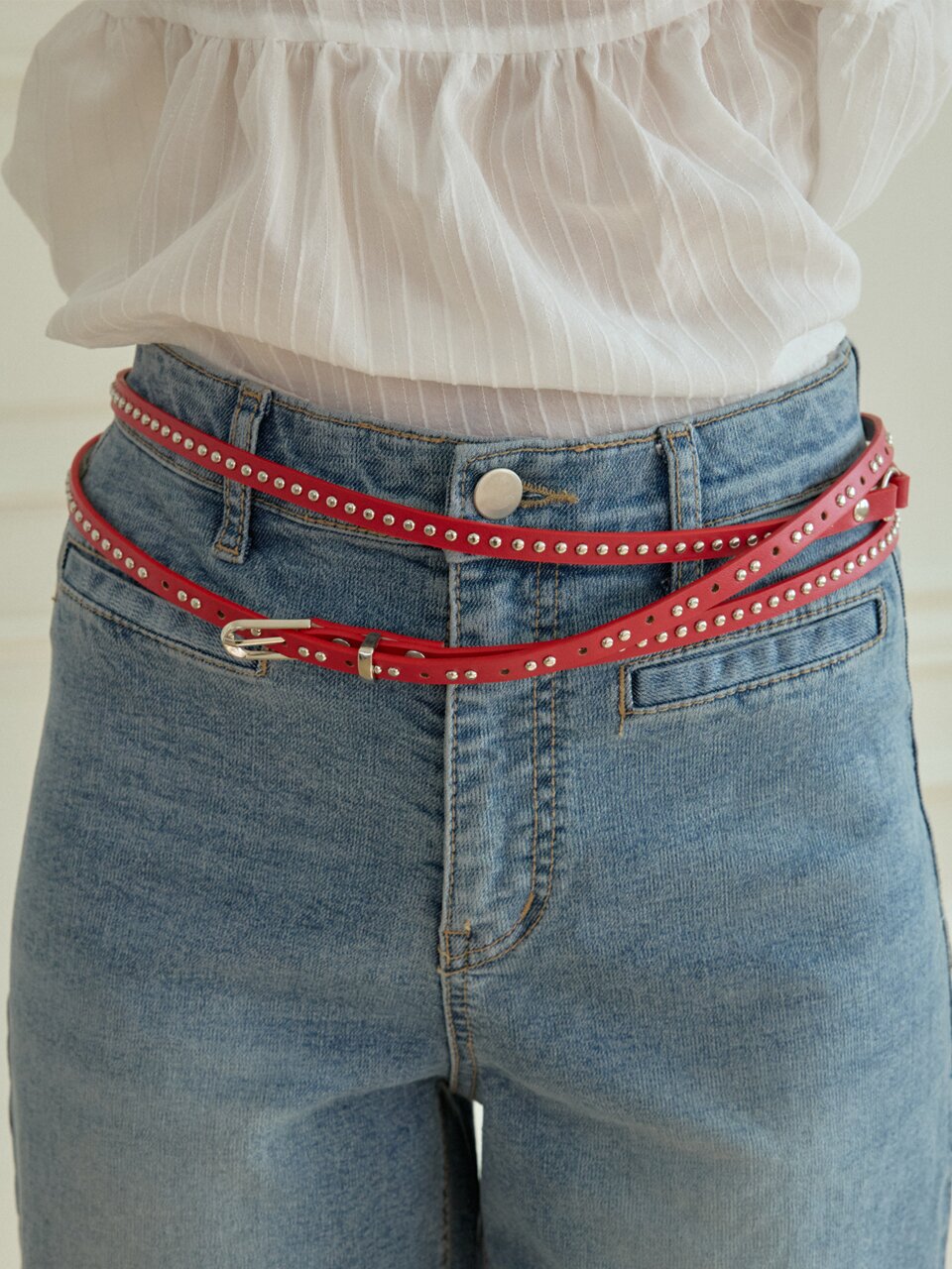 DOUBLE STUD SLIM BELT_RED