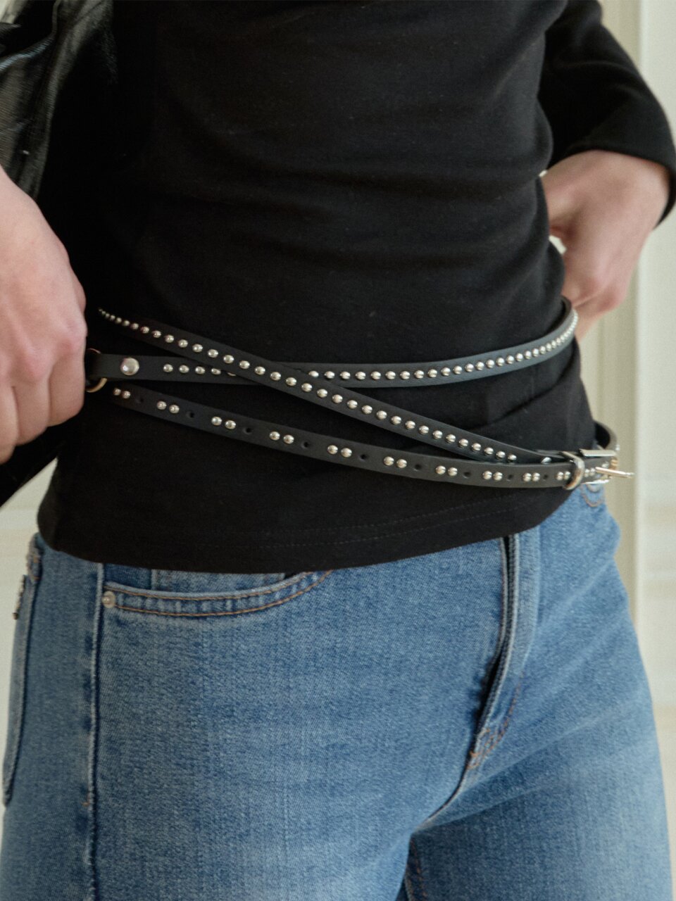 DOUBLE STUD SLIM BELT_BLACK