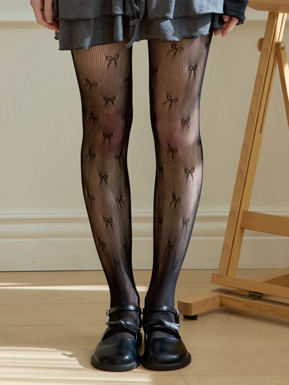 RIBBON MESH STOCKING_BLACK
