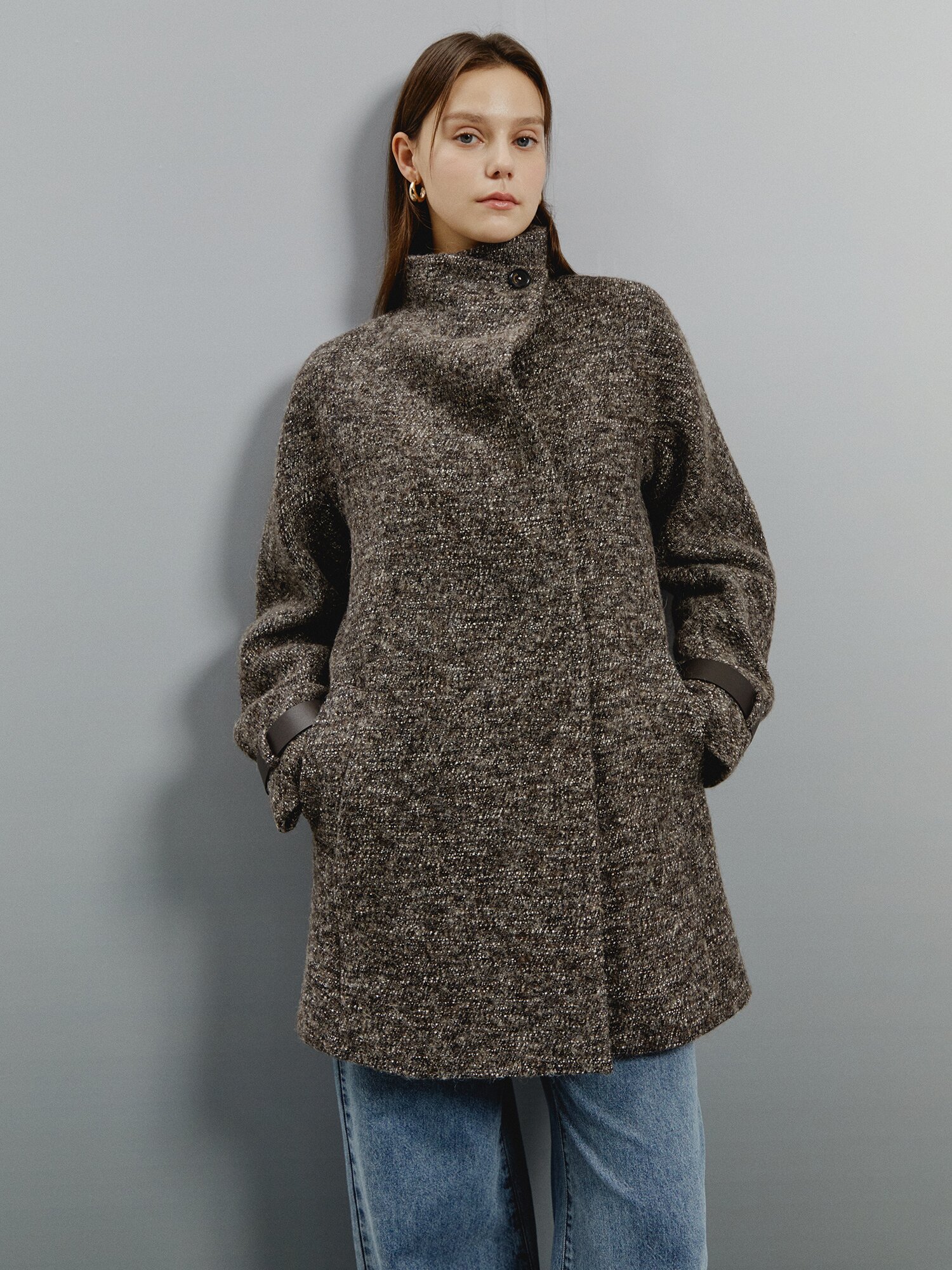 헤어리 울 알파카 비죠 코트 (DARK BROWN)