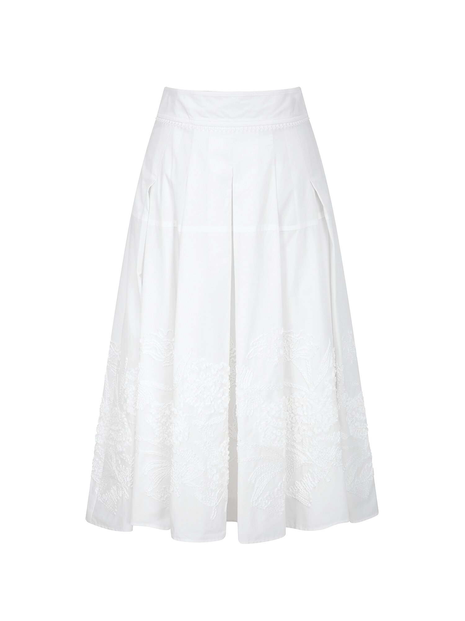 코튼 플라워 텍스쳐 플레어 스커트 (WHITE)