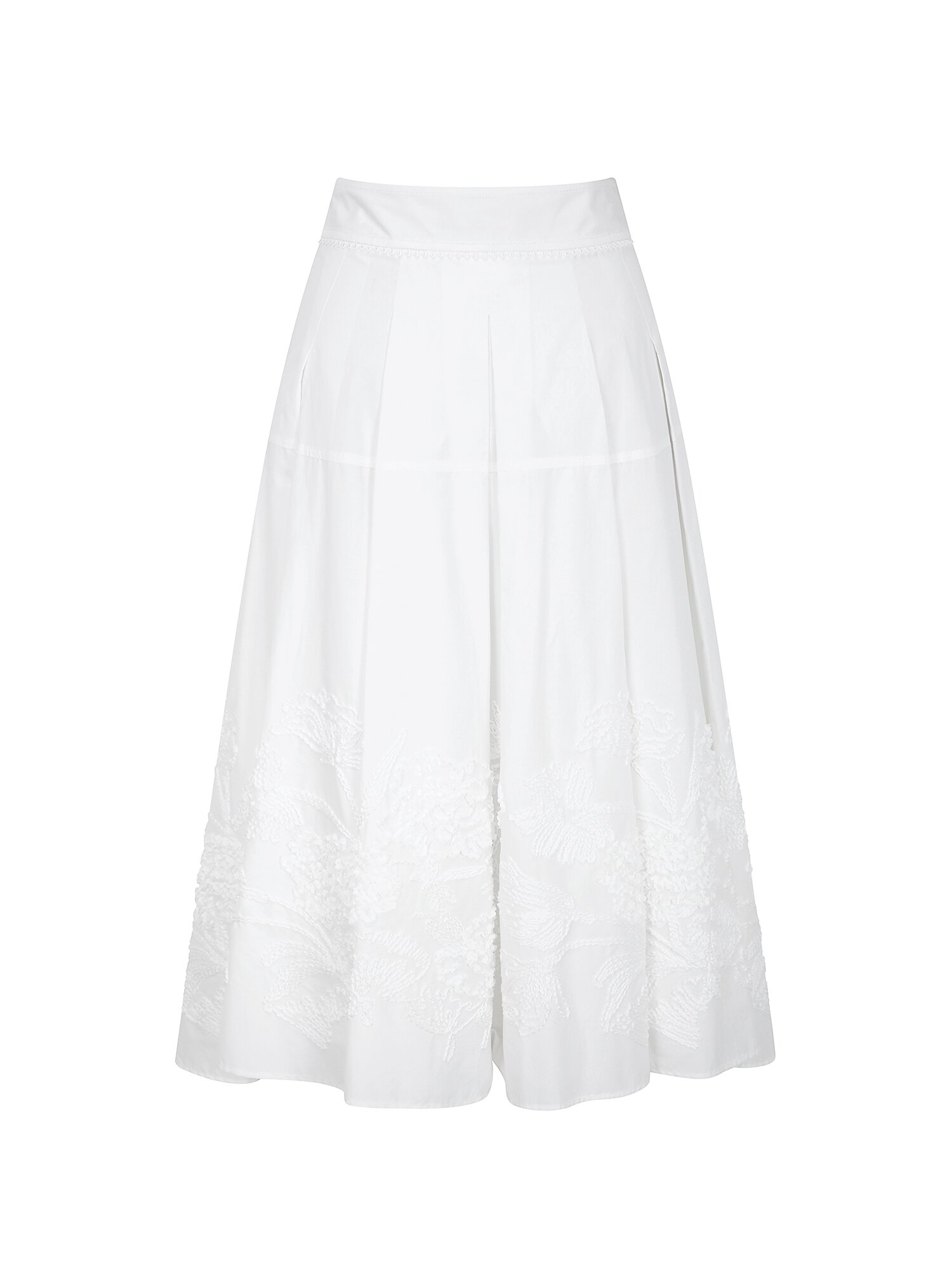 코튼 플라워 텍스쳐 플레어 스커트 (WHITE)