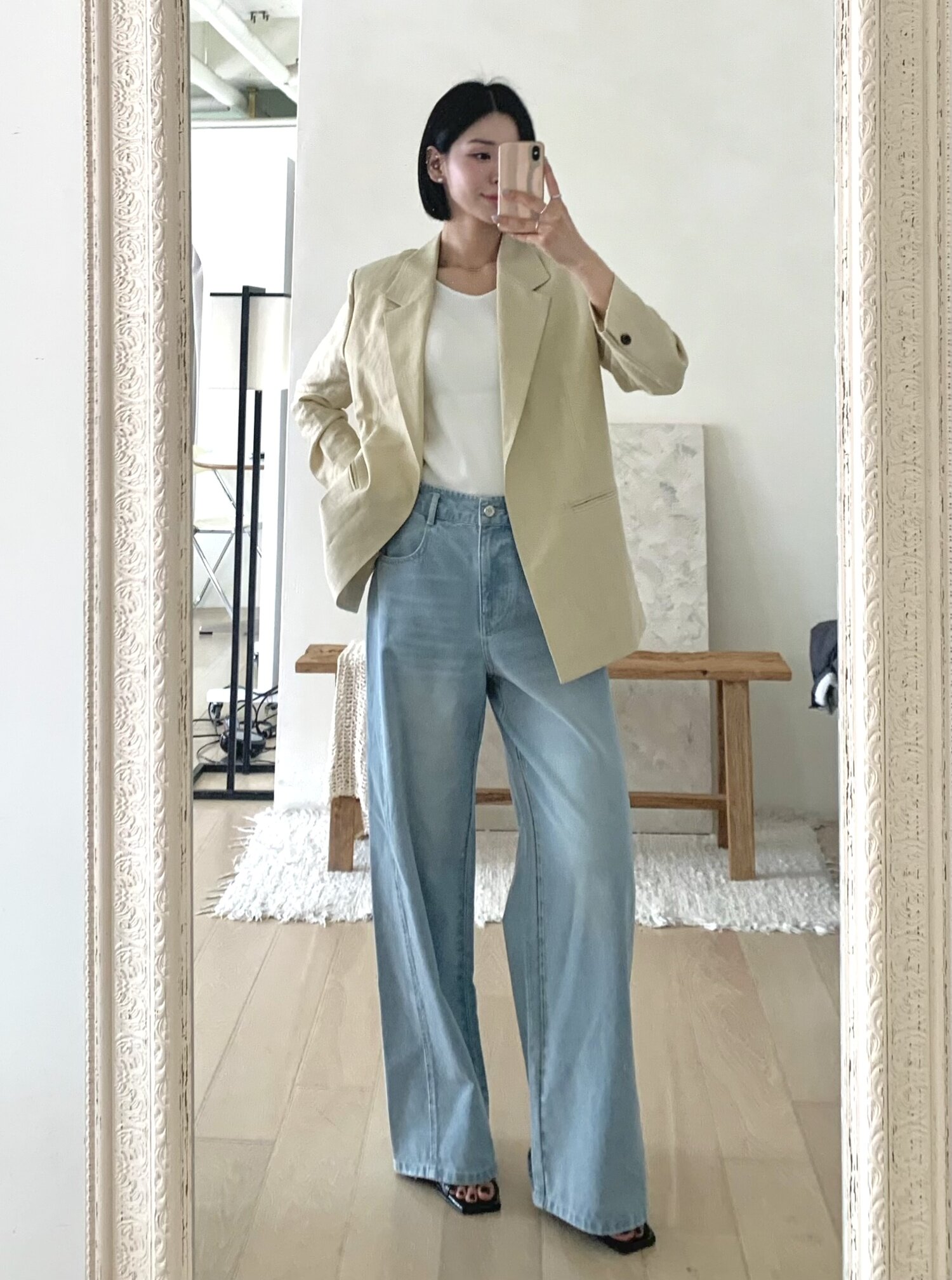 절개 포인트 와이드 데님 팬츠 (LIGHT BLUE)