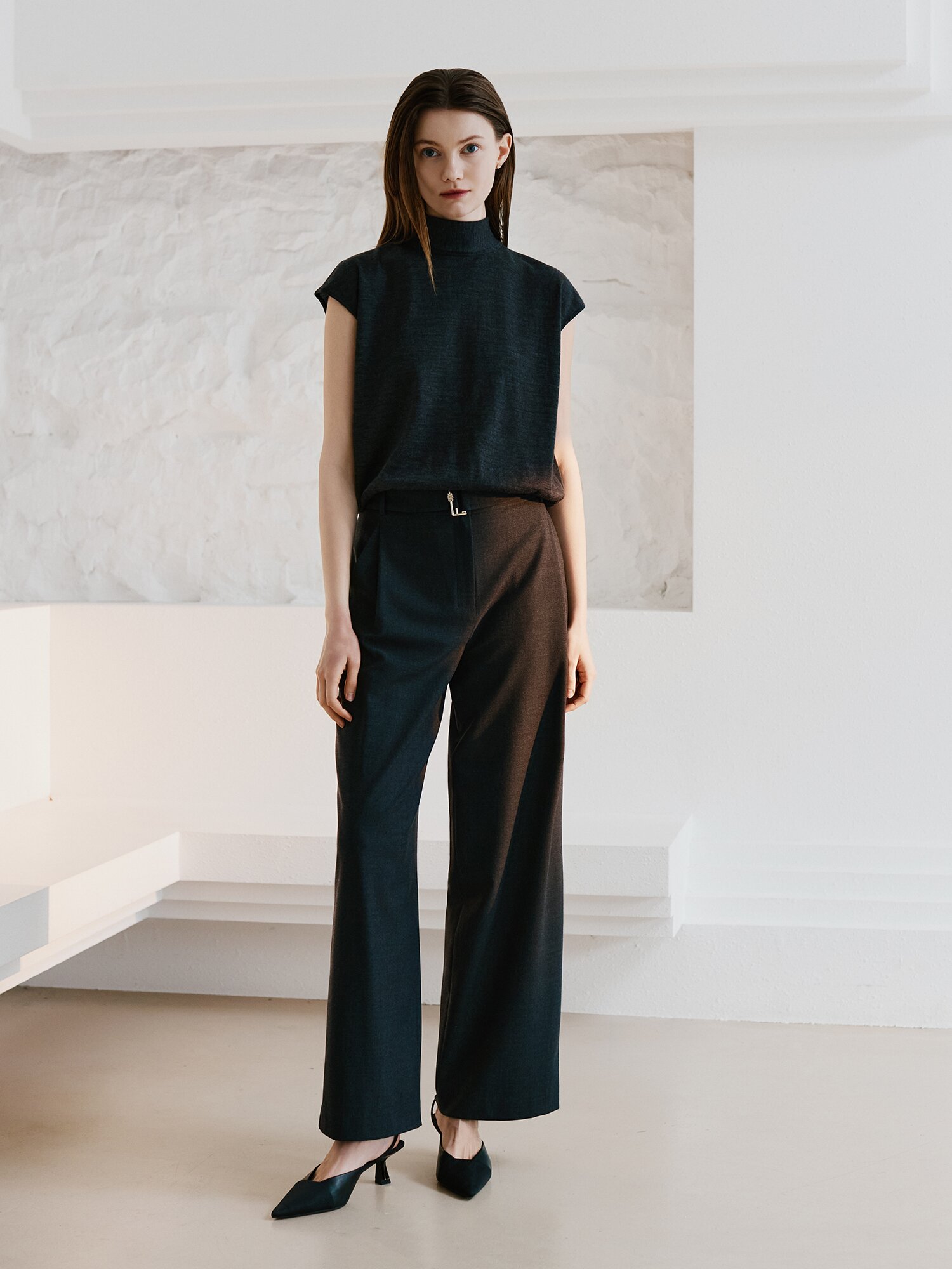 울 투웨이 스카프넥 풀오버 니트 (DARK GREY)