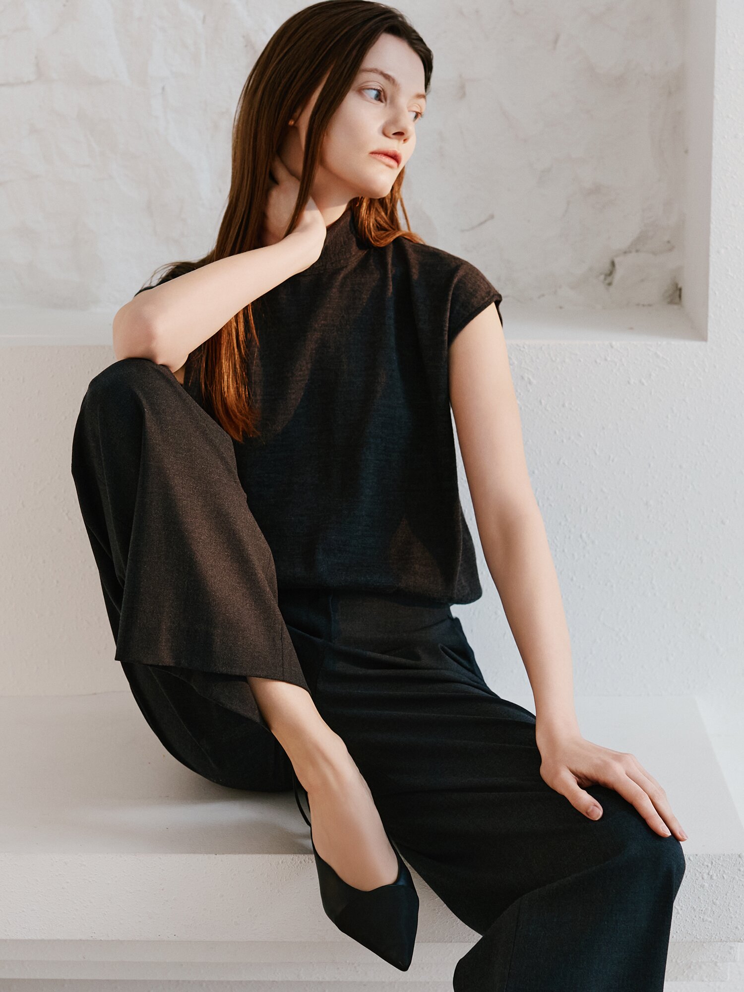 울 투웨이 스카프넥 풀오버 니트 (DARK GREY)