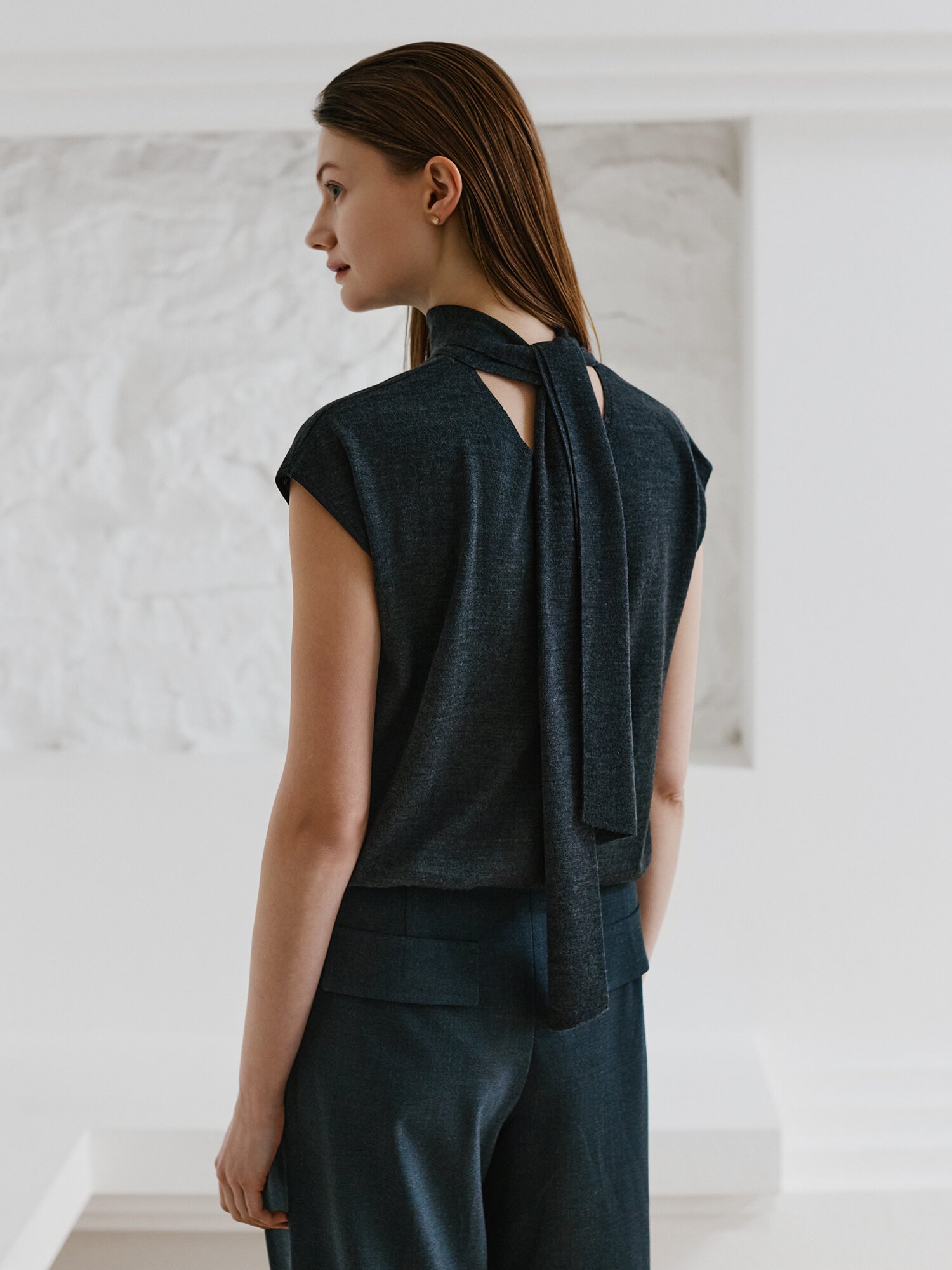 울 투웨이 스카프넥 풀오버 니트 (DARK GREY)