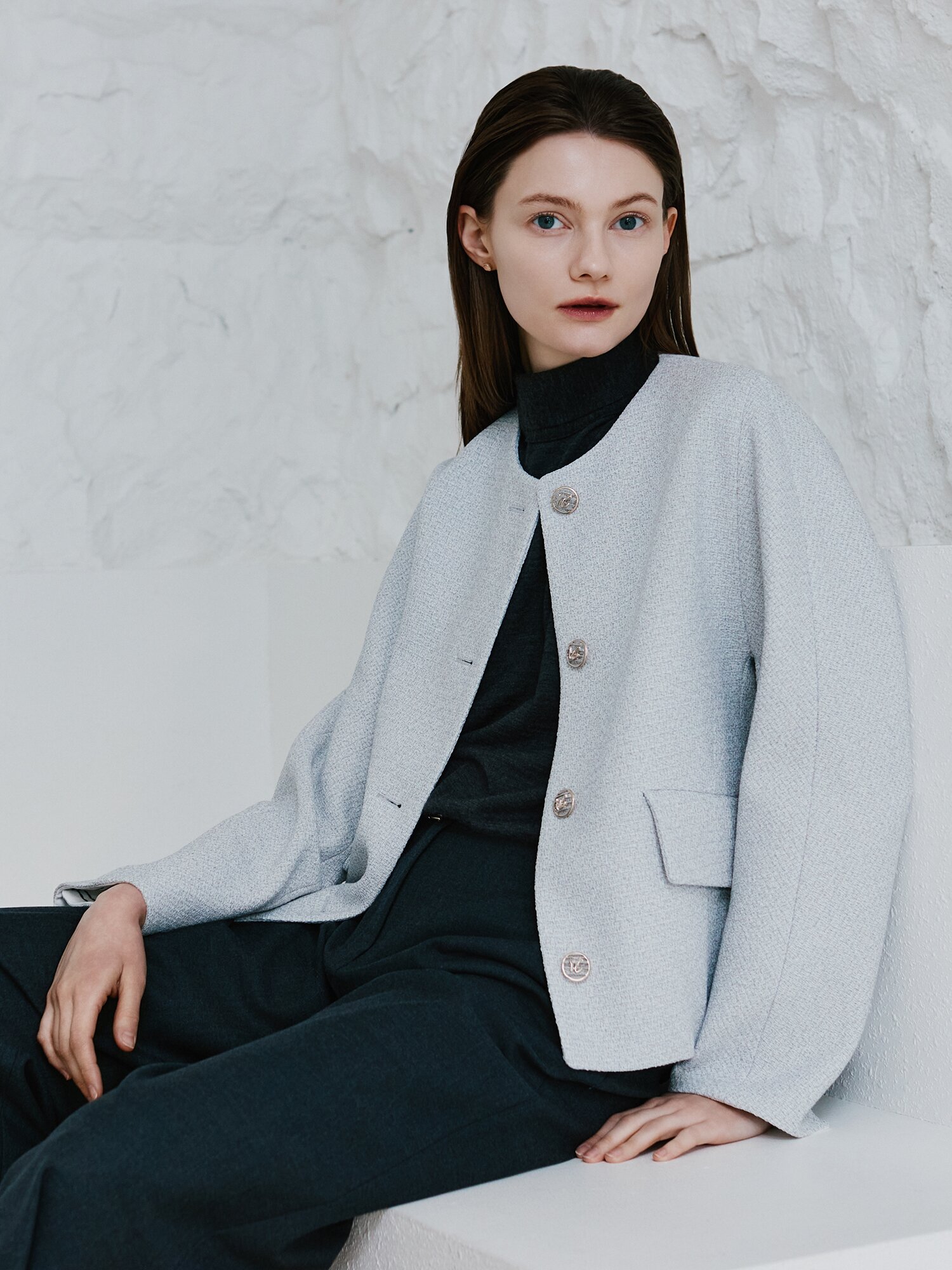 울 투웨이 스카프넥 풀오버 니트 (DARK GREY)