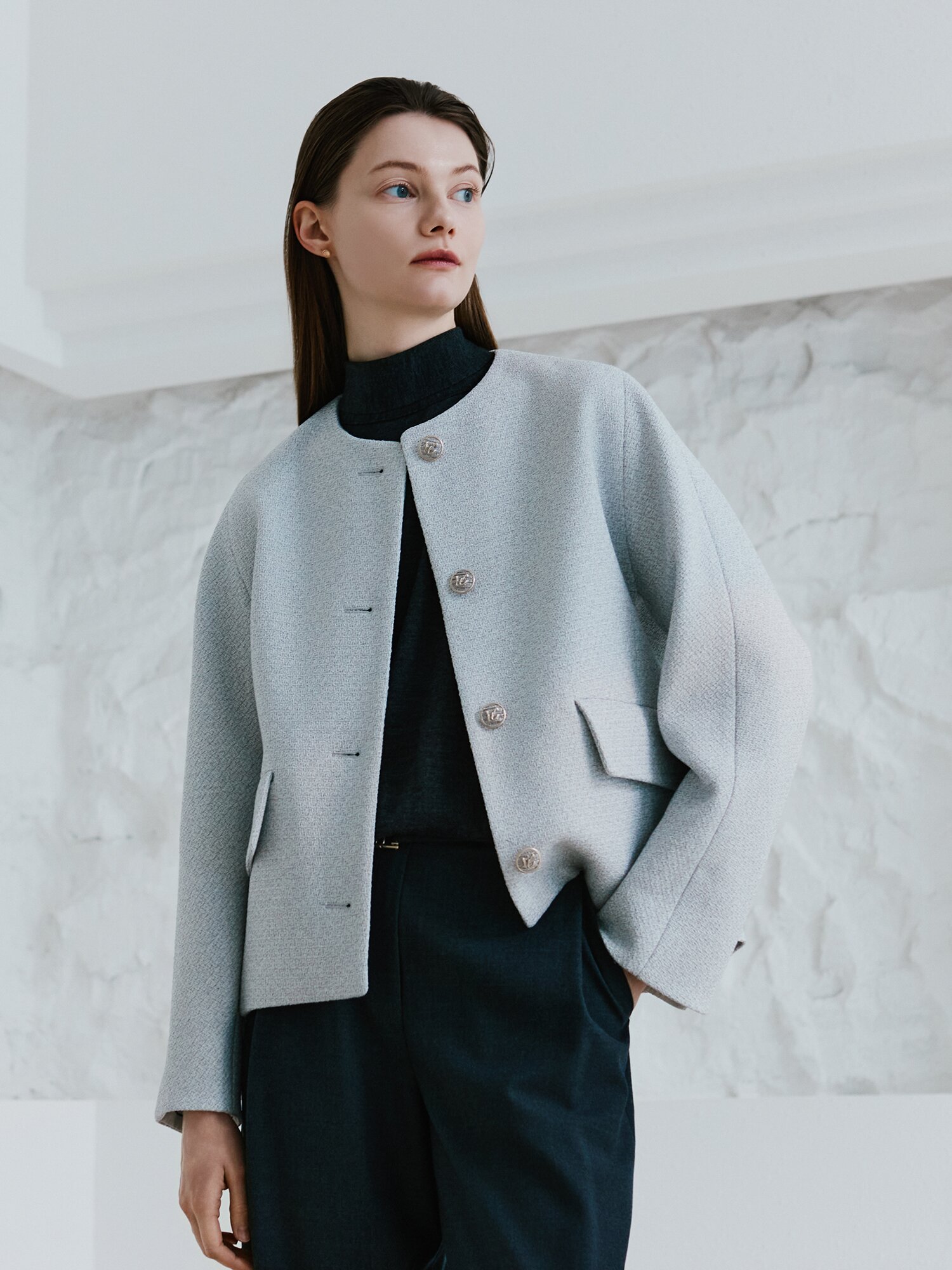 울 투웨이 스카프넥 풀오버 니트 (DARK GREY)