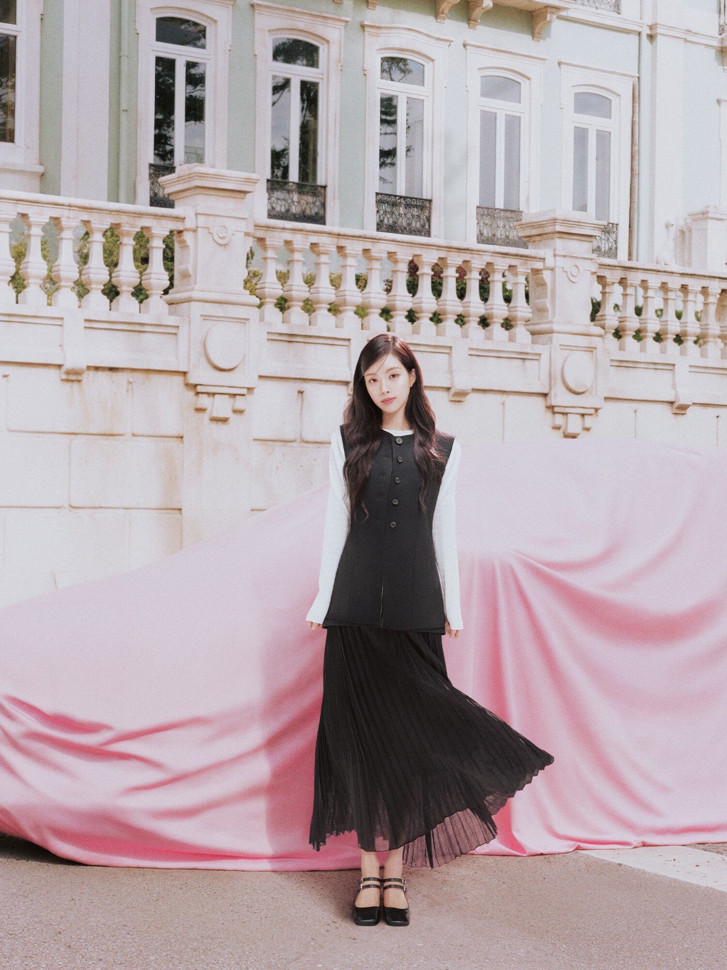 레이어드 플리츠 스커트 (BLACK)