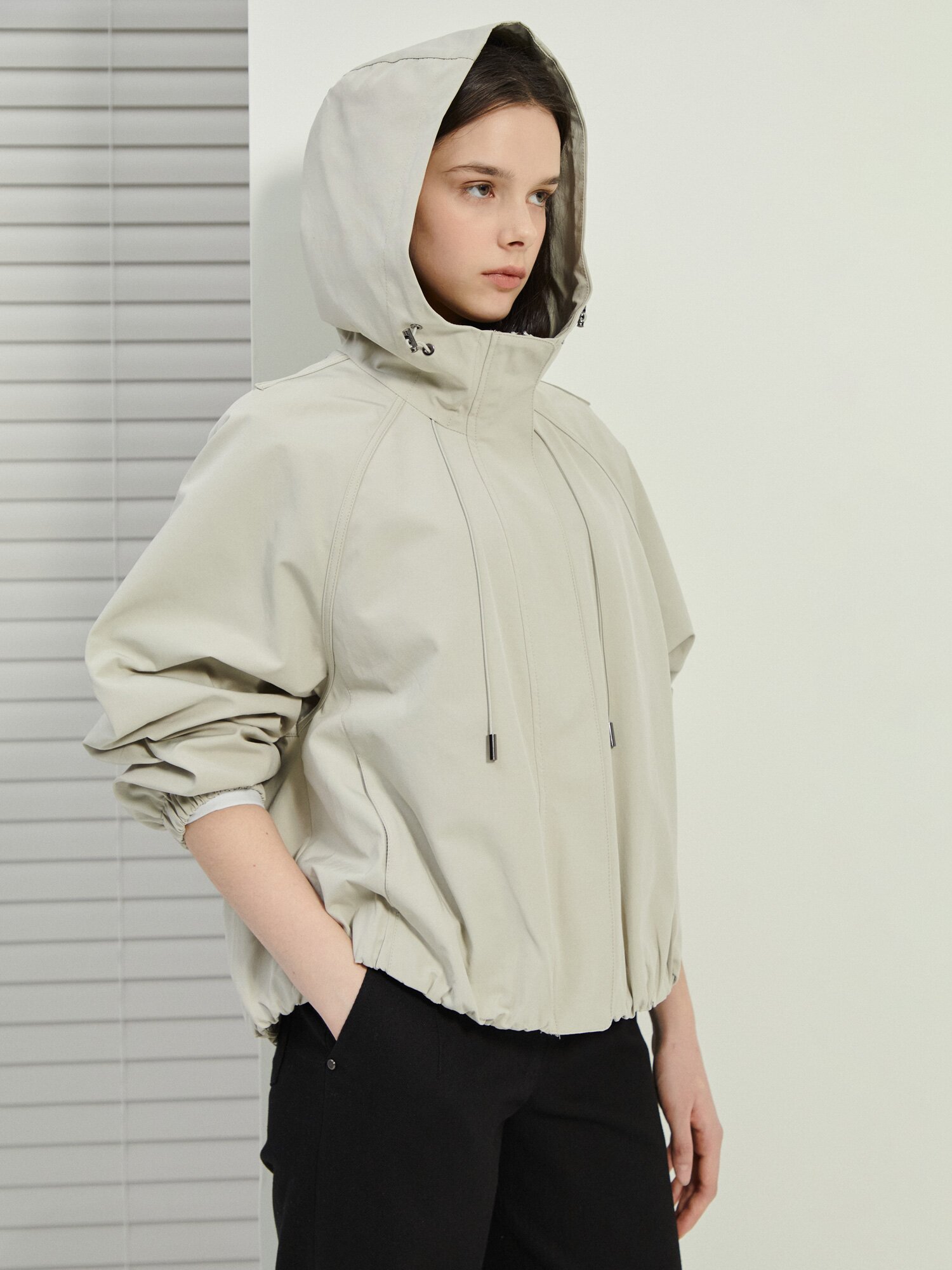 코튼 스트링 후드 집업 점퍼 (LIGHT BEIGE)