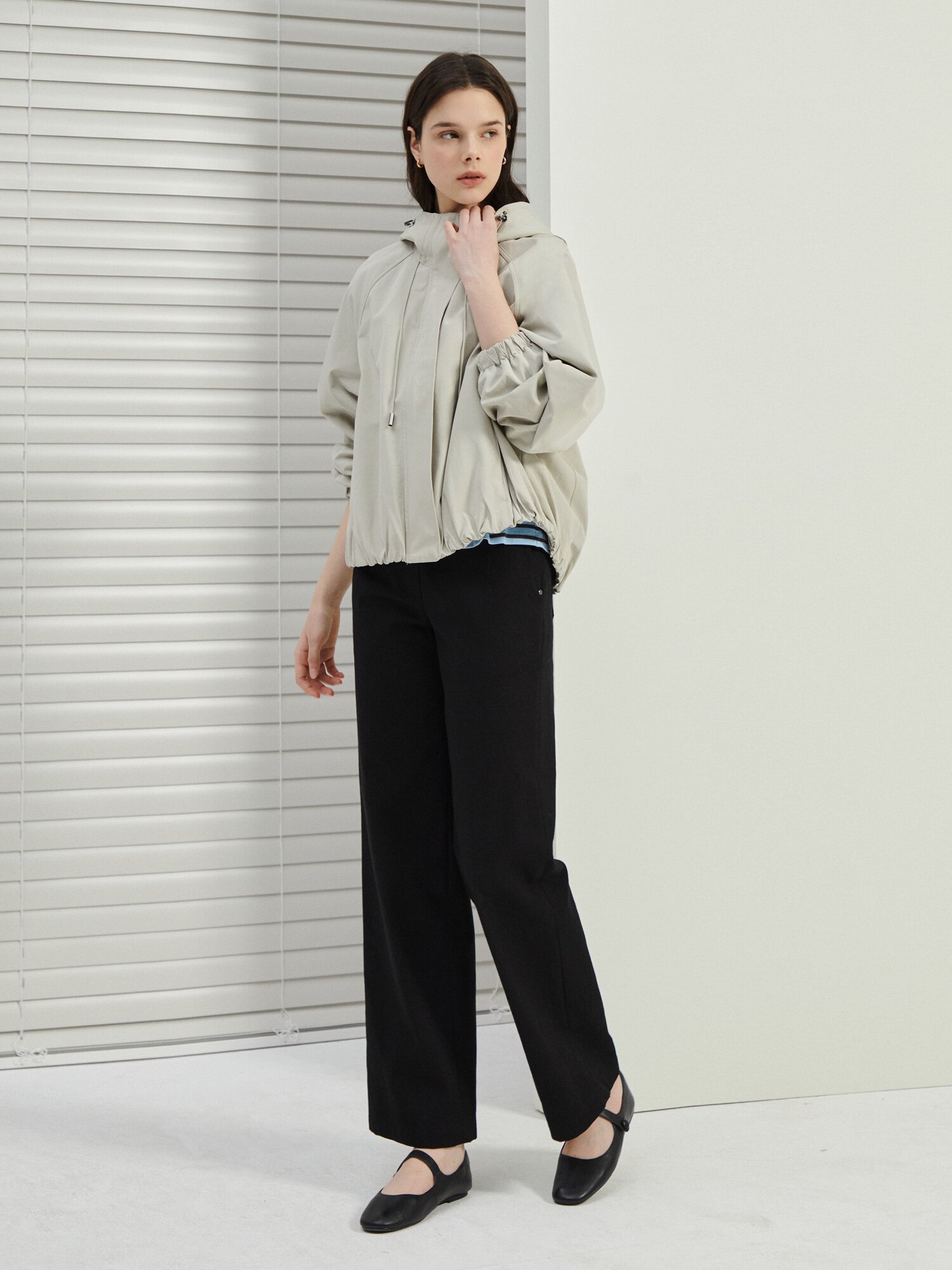 코튼 스트링 후드 집업 점퍼 (LIGHT BEIGE)