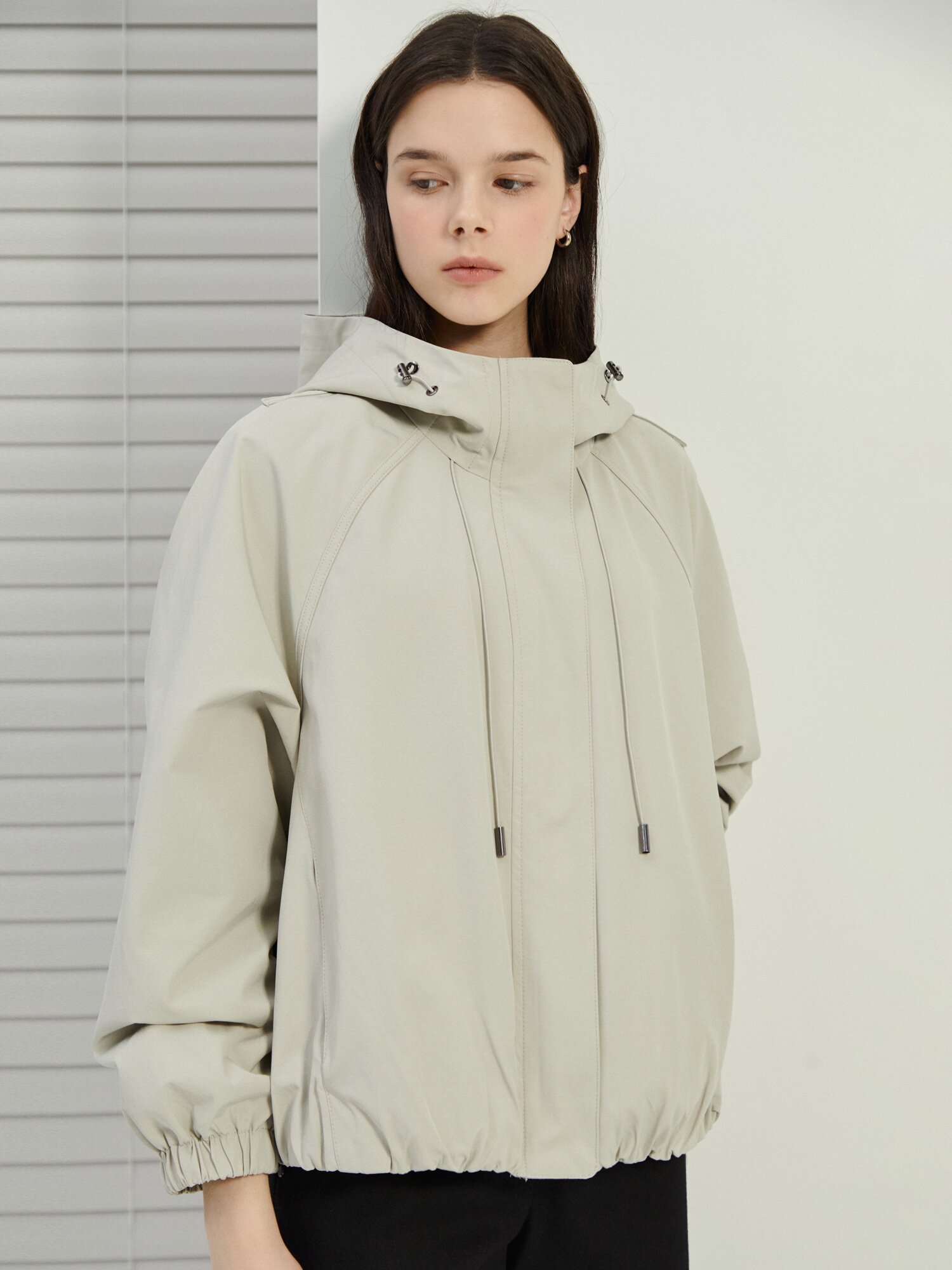 코튼 스트링 후드 집업 점퍼 (LIGHT BEIGE)