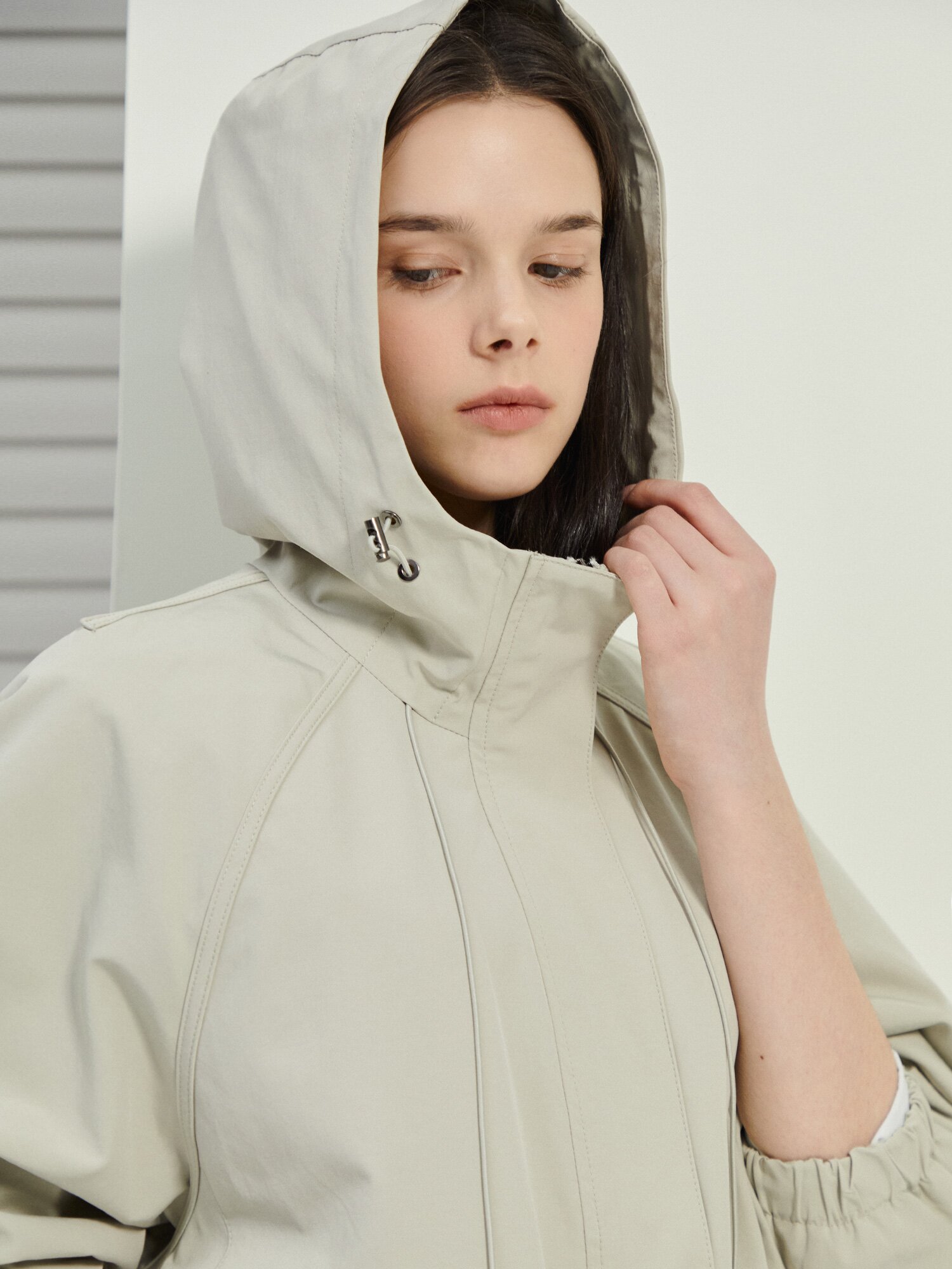 코튼 스트링 후드 집업 점퍼 (LIGHT BEIGE)