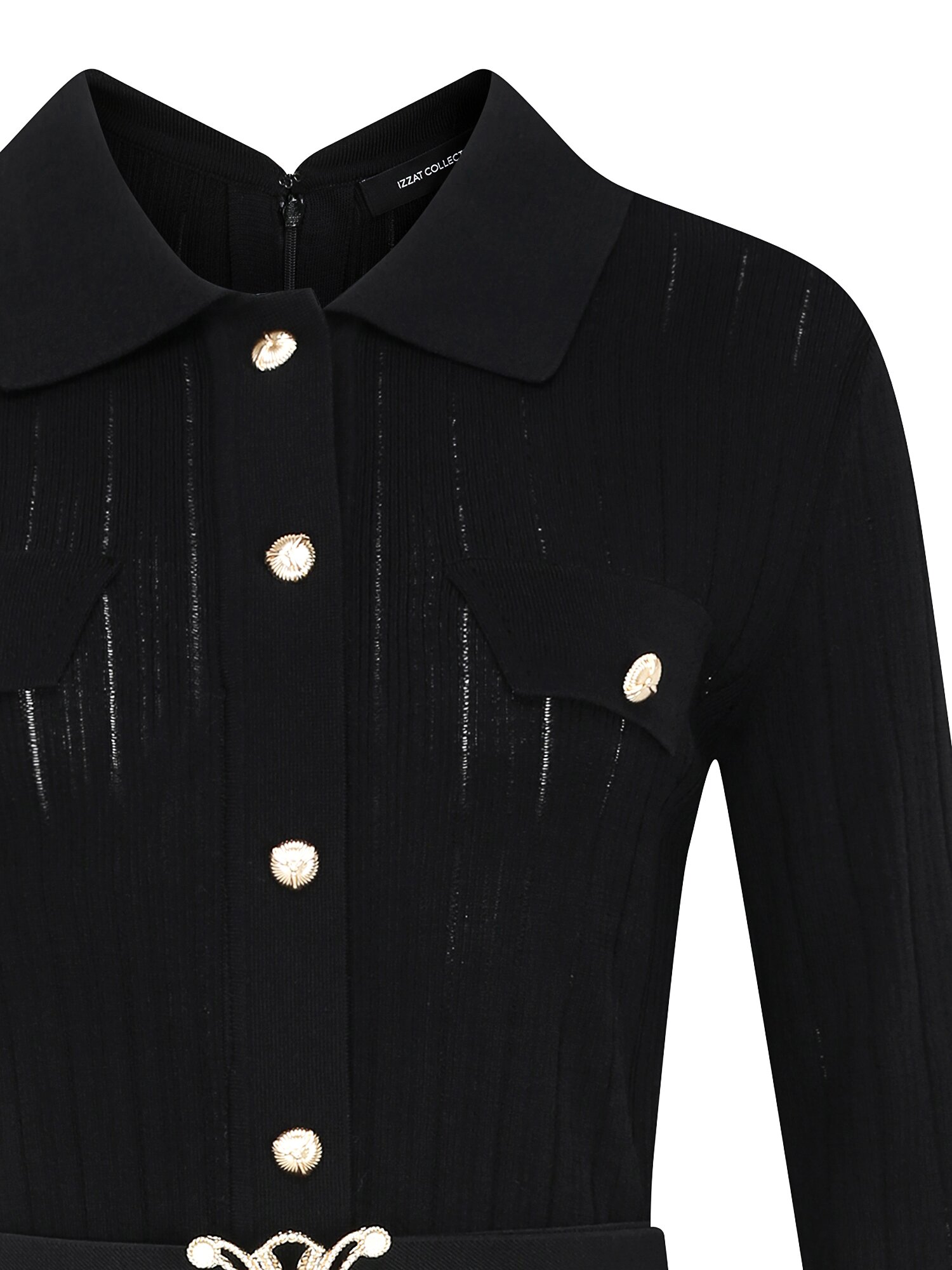 플로럴 배색 플레어 니트 원피스 (BLACK)