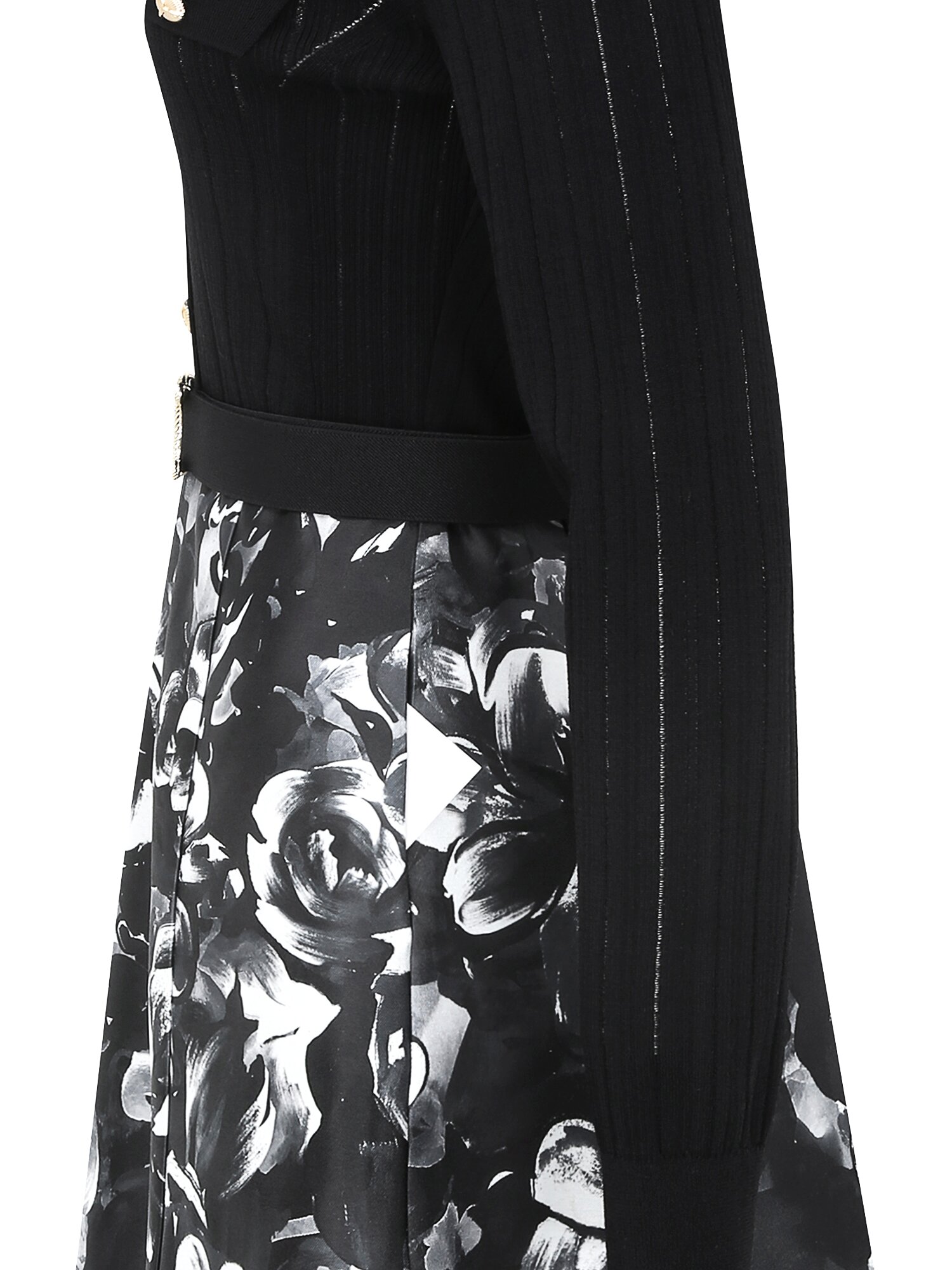 플로럴 배색 플레어 니트 원피스 (BLACK)