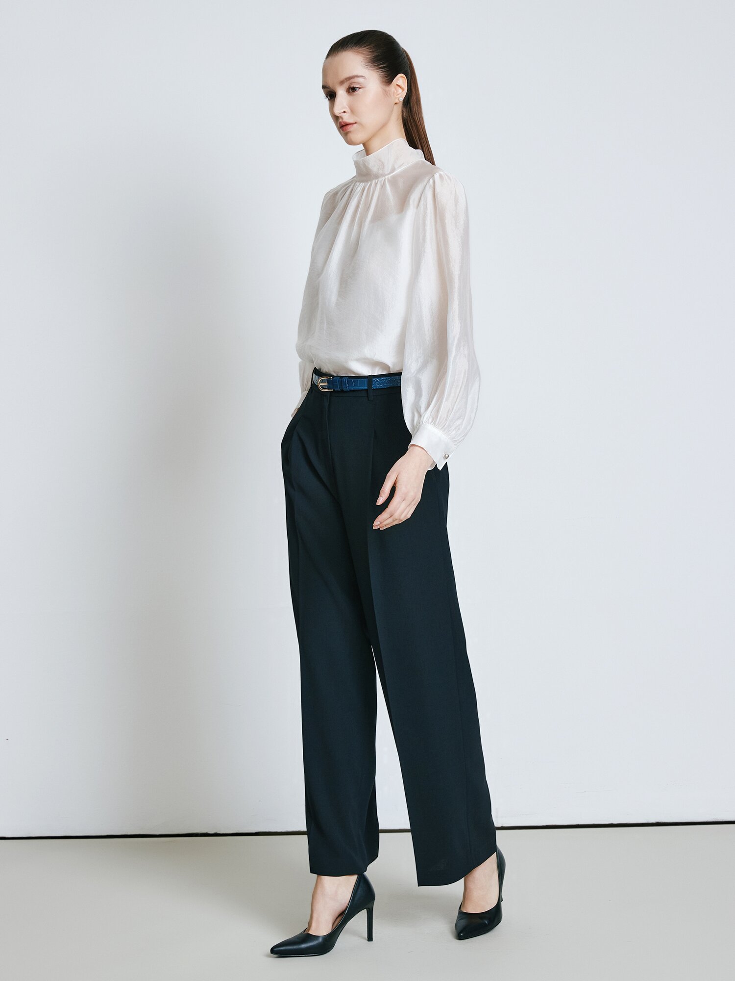 벨티드 원턱 와이드 팬츠 (BLACK)