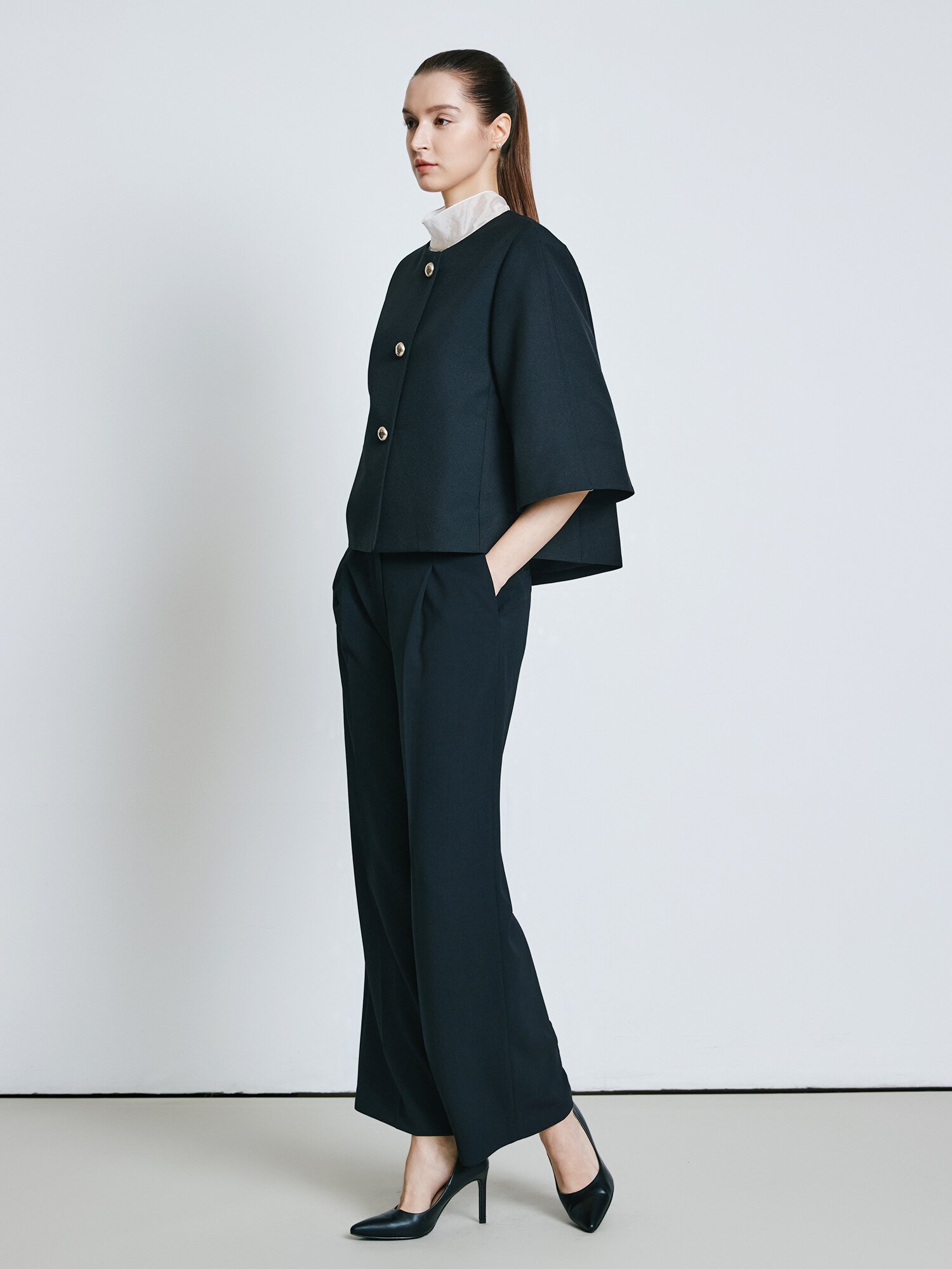 벨티드 원턱 와이드 팬츠 (BLACK)
