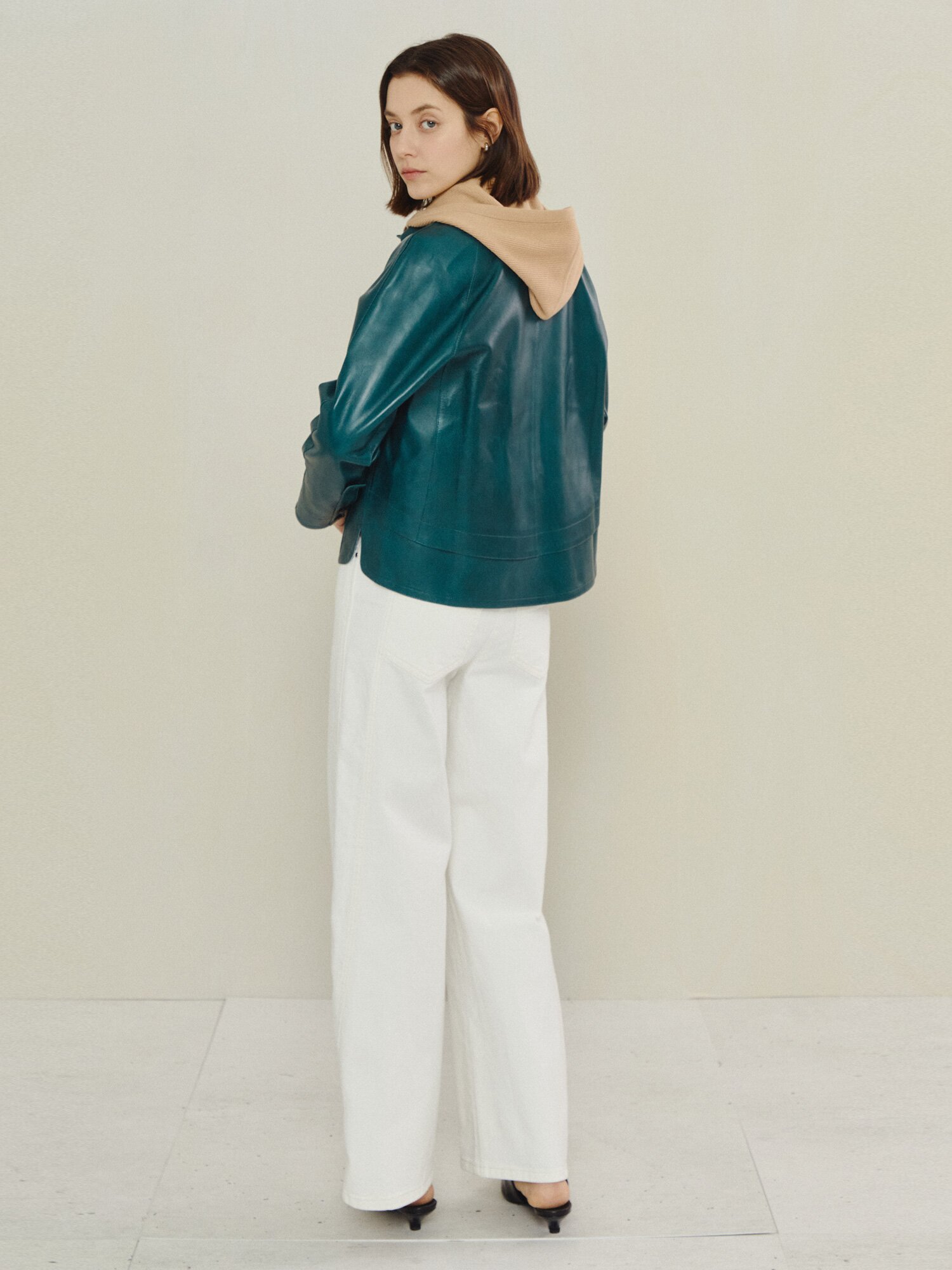 포스트 버튼 레더 재킷 (DARK GREEN)