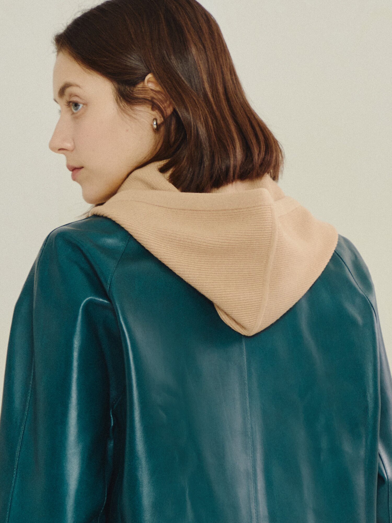 포스트 버튼 레더 재킷 (DARK GREEN)