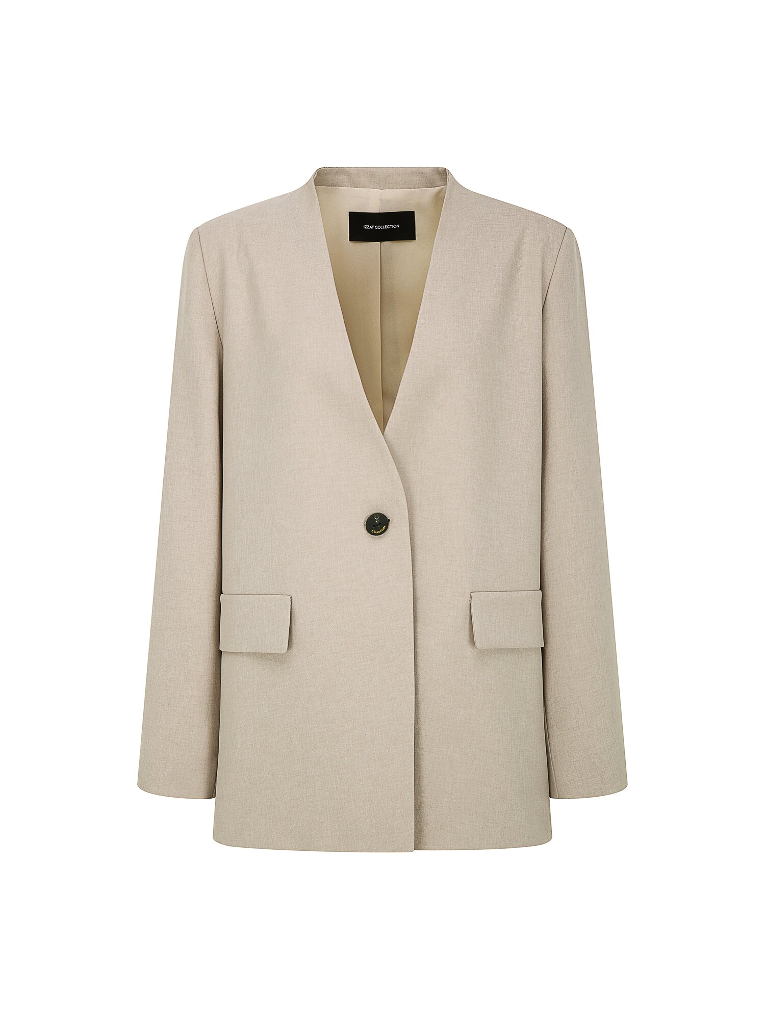 루즈핏 원버튼 브이넥 재킷 (LIGHT BEIGE)