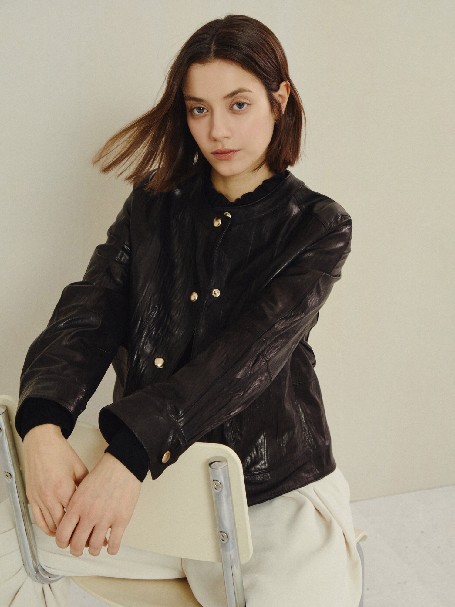 데일리 실루엣 램스킨 레더 재킷 (BLACK)