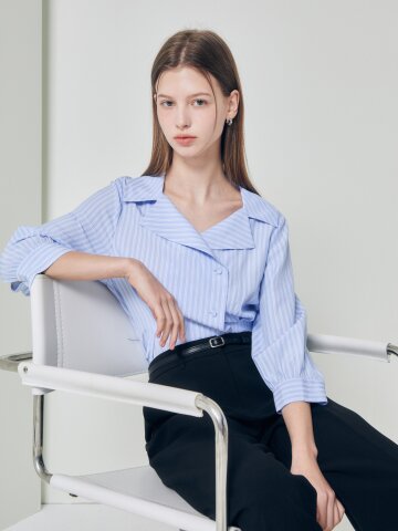 오픈 칼라 페플럼 블라우스 