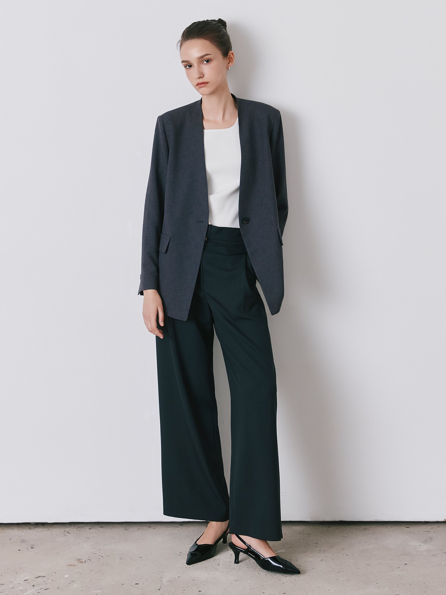 루즈핏 원버튼 브이넥 재킷 (GREY)