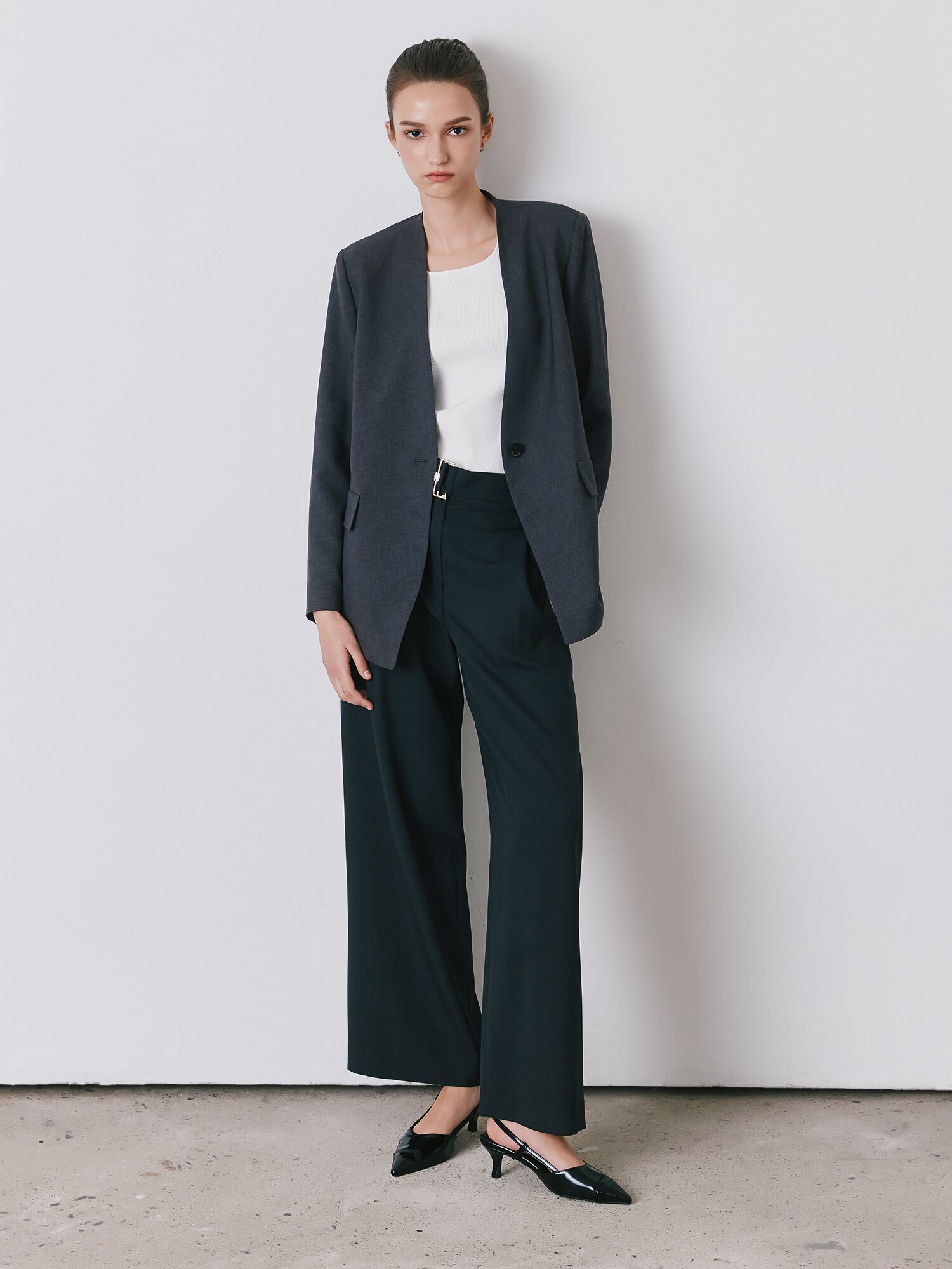 루즈핏 원버튼 브이넥 재킷 (GREY)