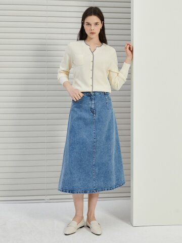 A라인 미디 데님 스커트 