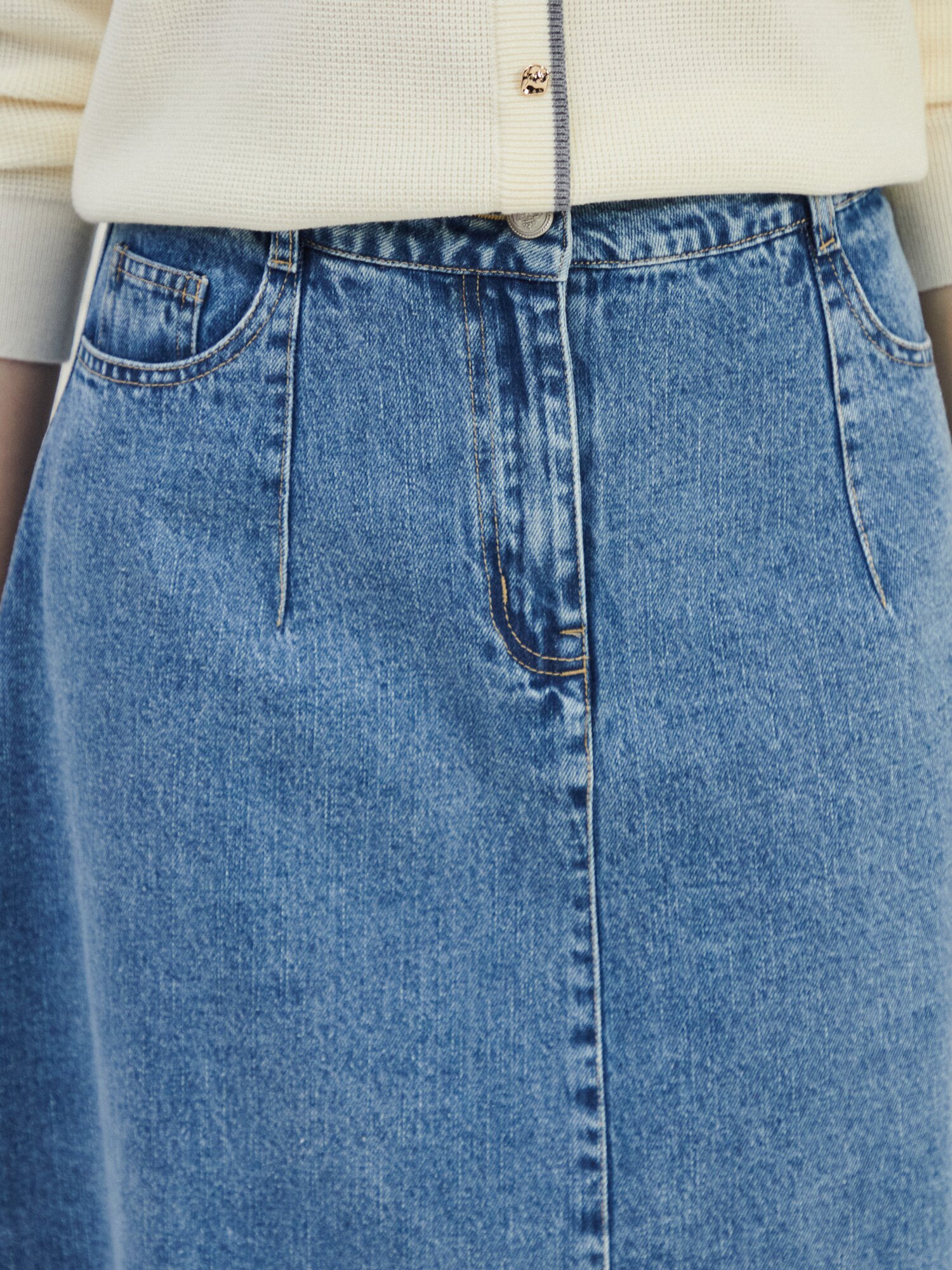 A라인 미디 데님 스커트 (BLUE)