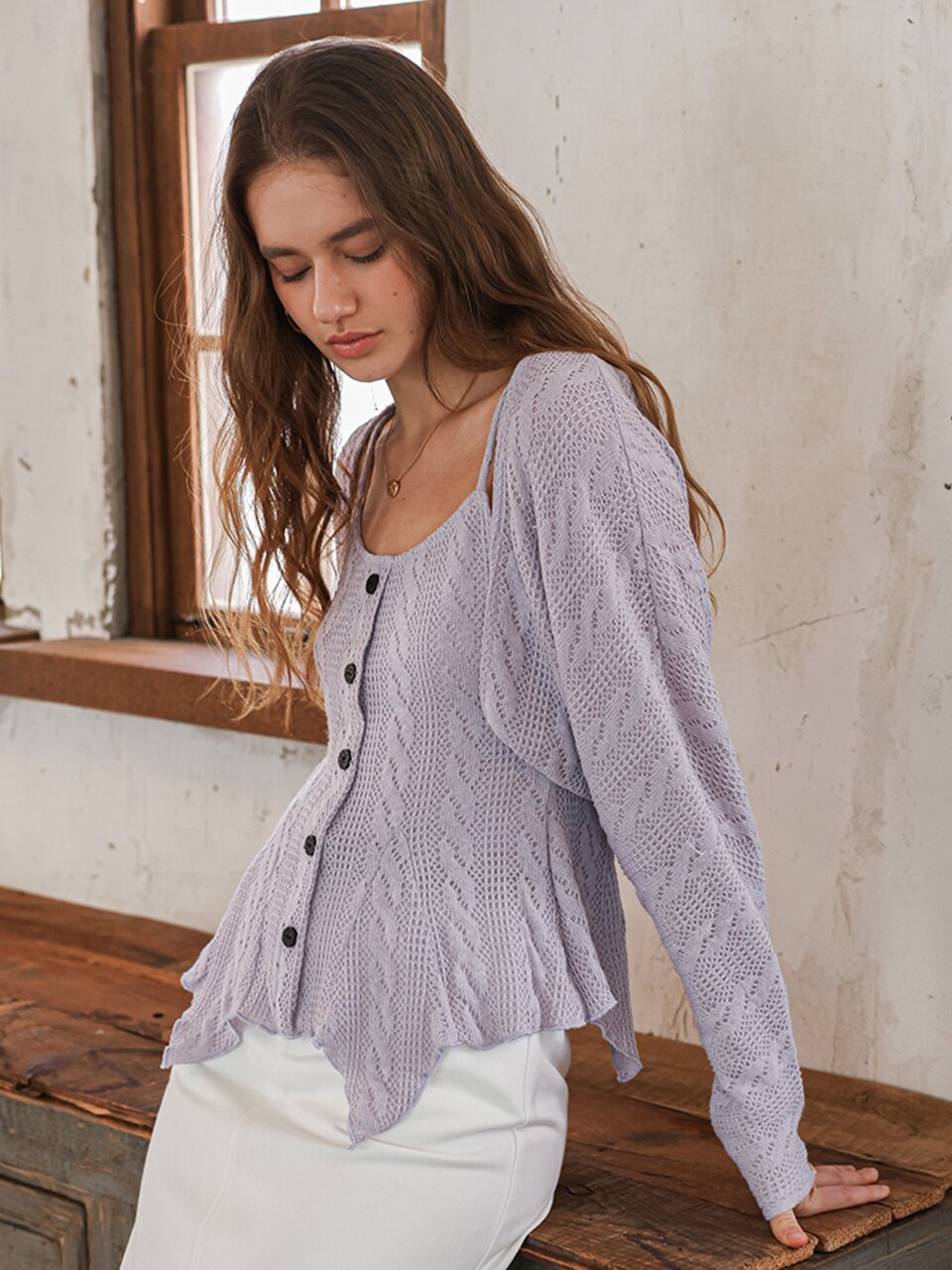 PM_Rib knit cardigan and inner top set_3color