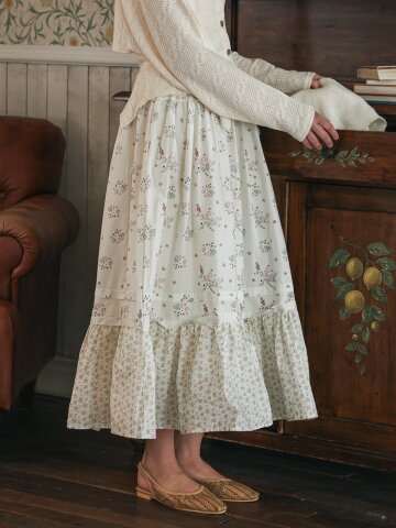 PM_Flower pattern tiered skirt_IVORY